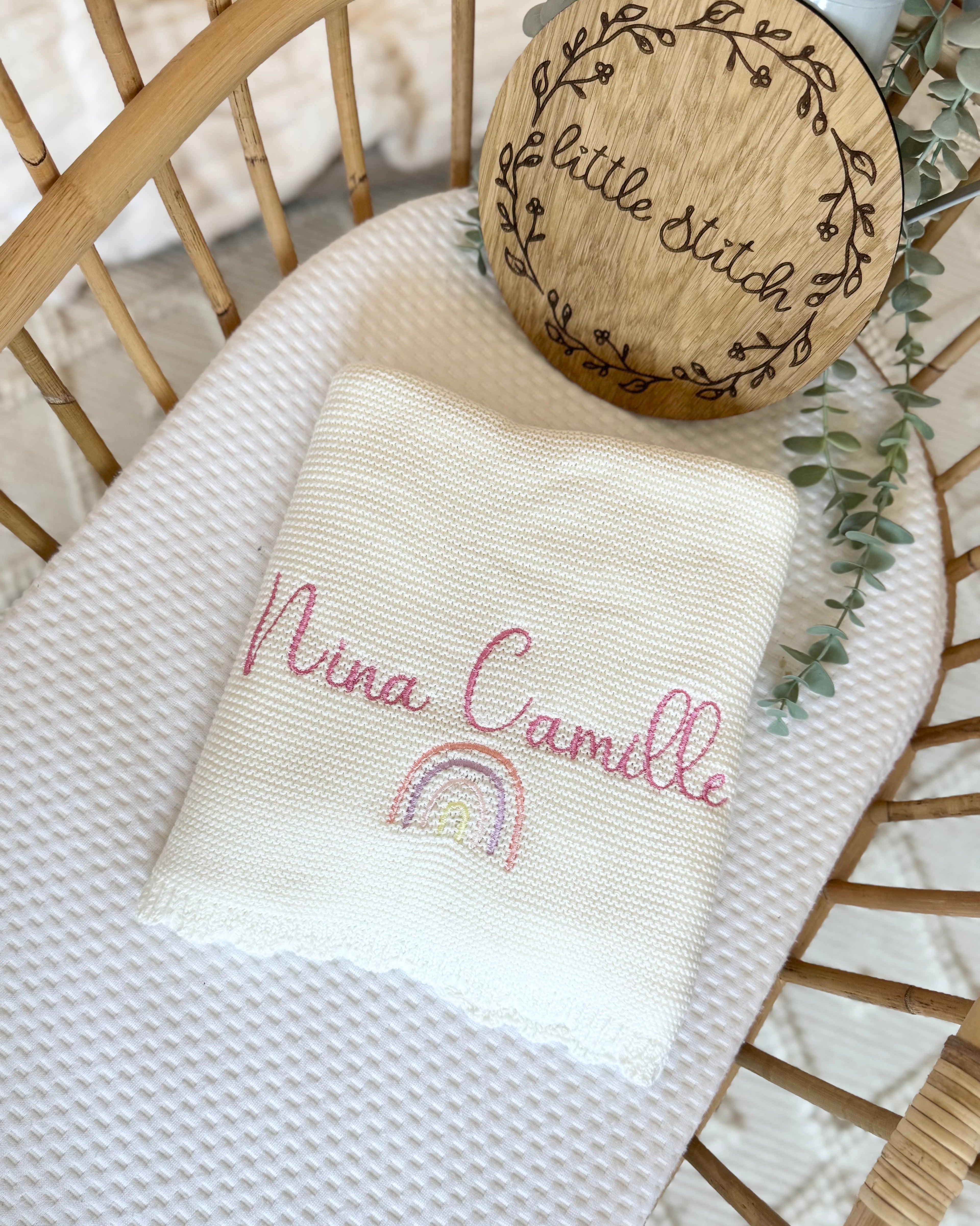 Name and rainbow design blanket