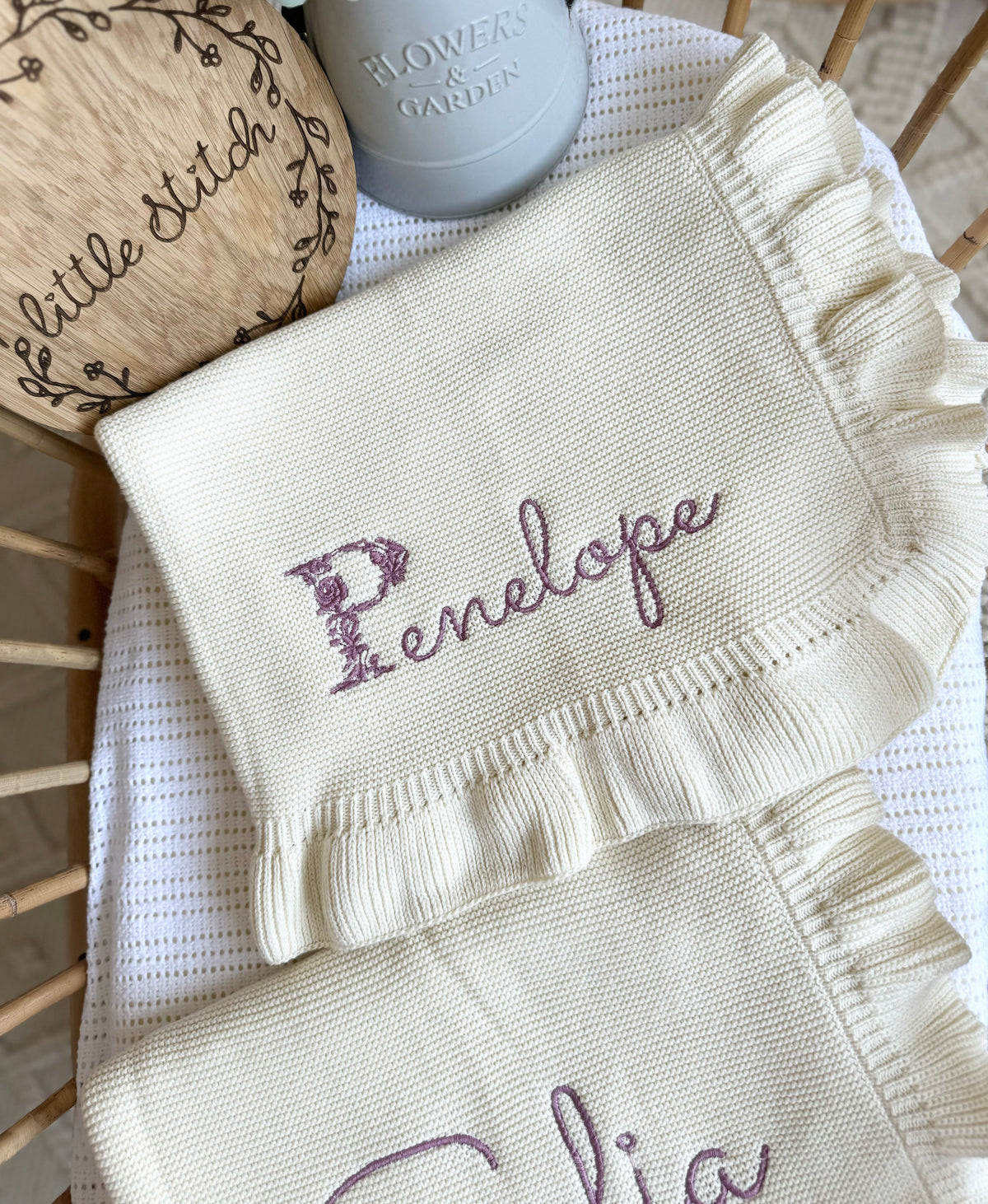 Frilly edge blanket - floral first letter