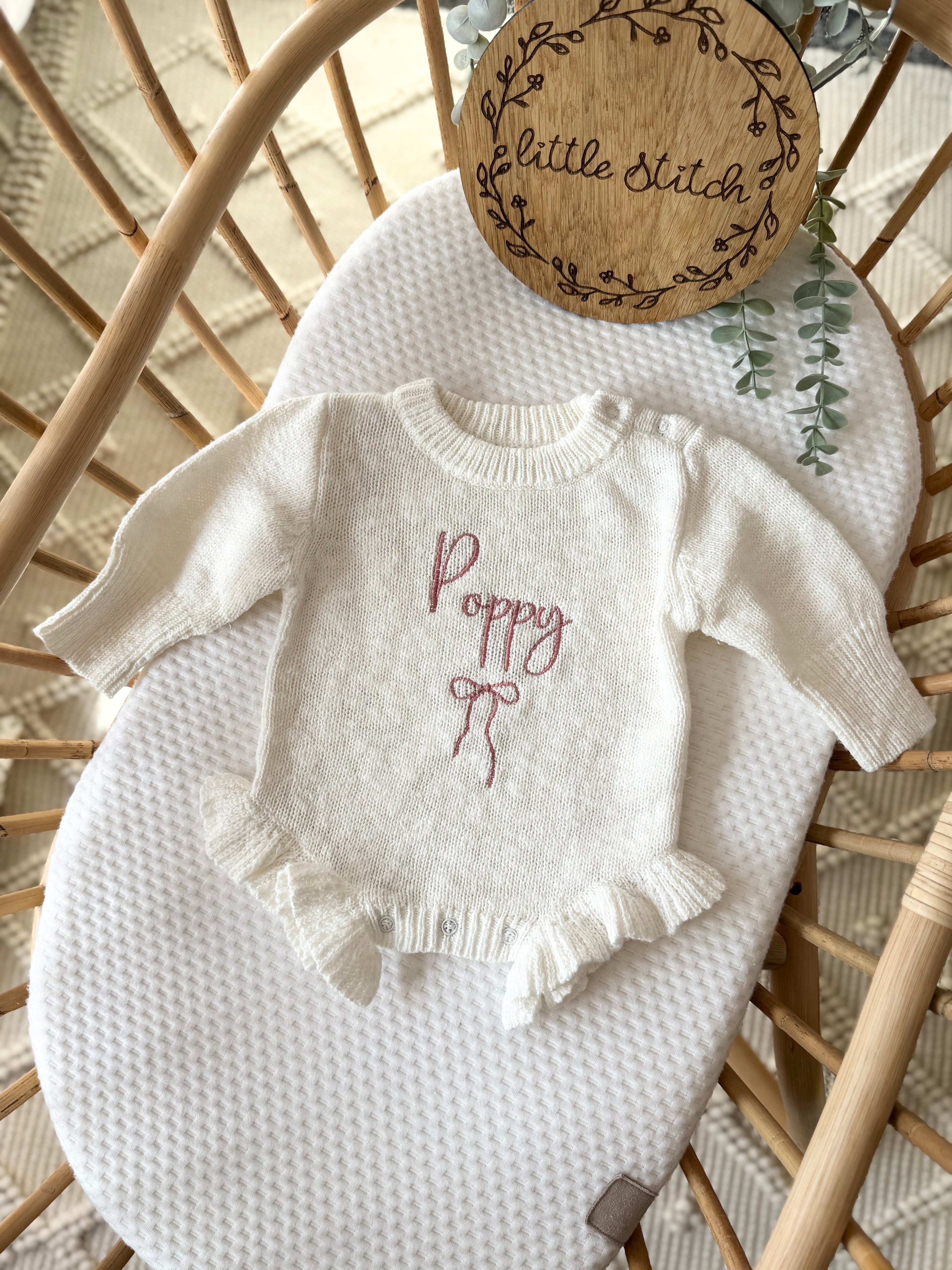 Name and bow design frilly romper