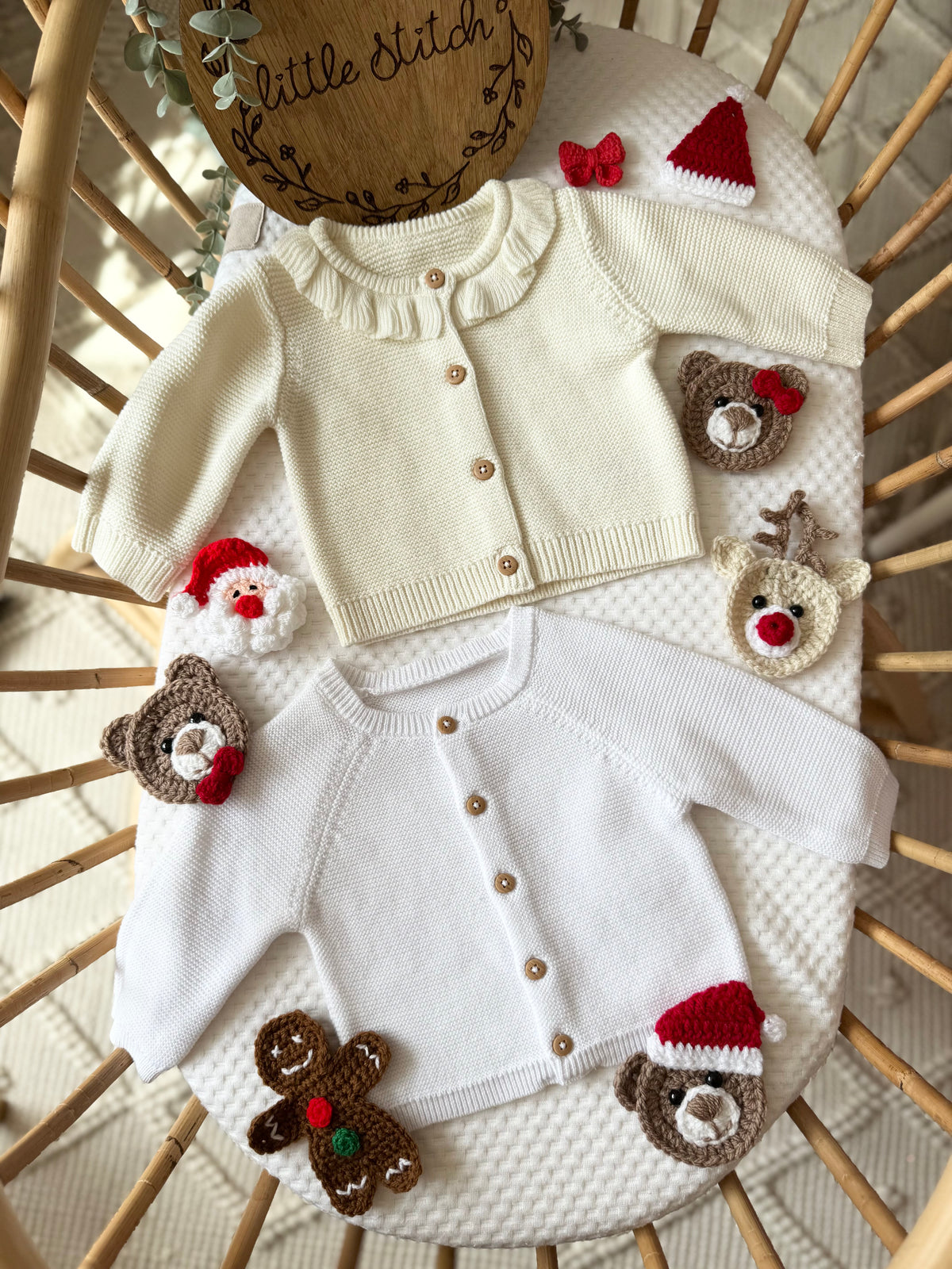 Plain name cardigan - option to add decal separately (red wool for the name) hand embroidery
