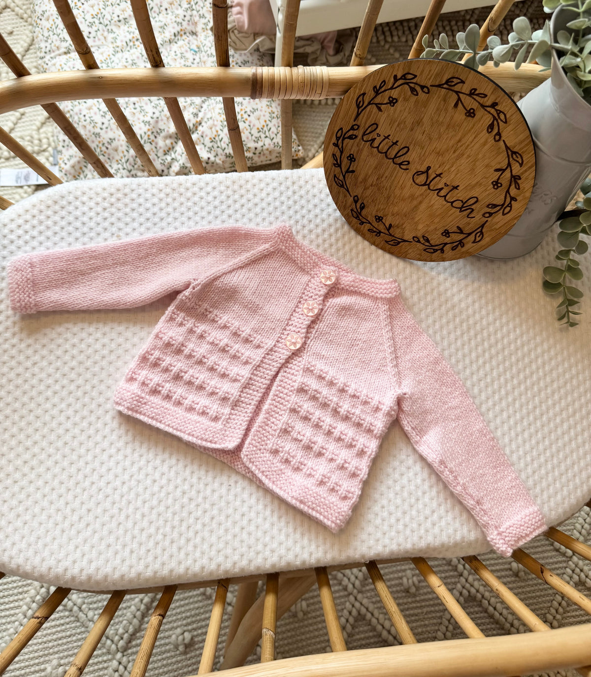 Pink 3-6m handknitted cardigan