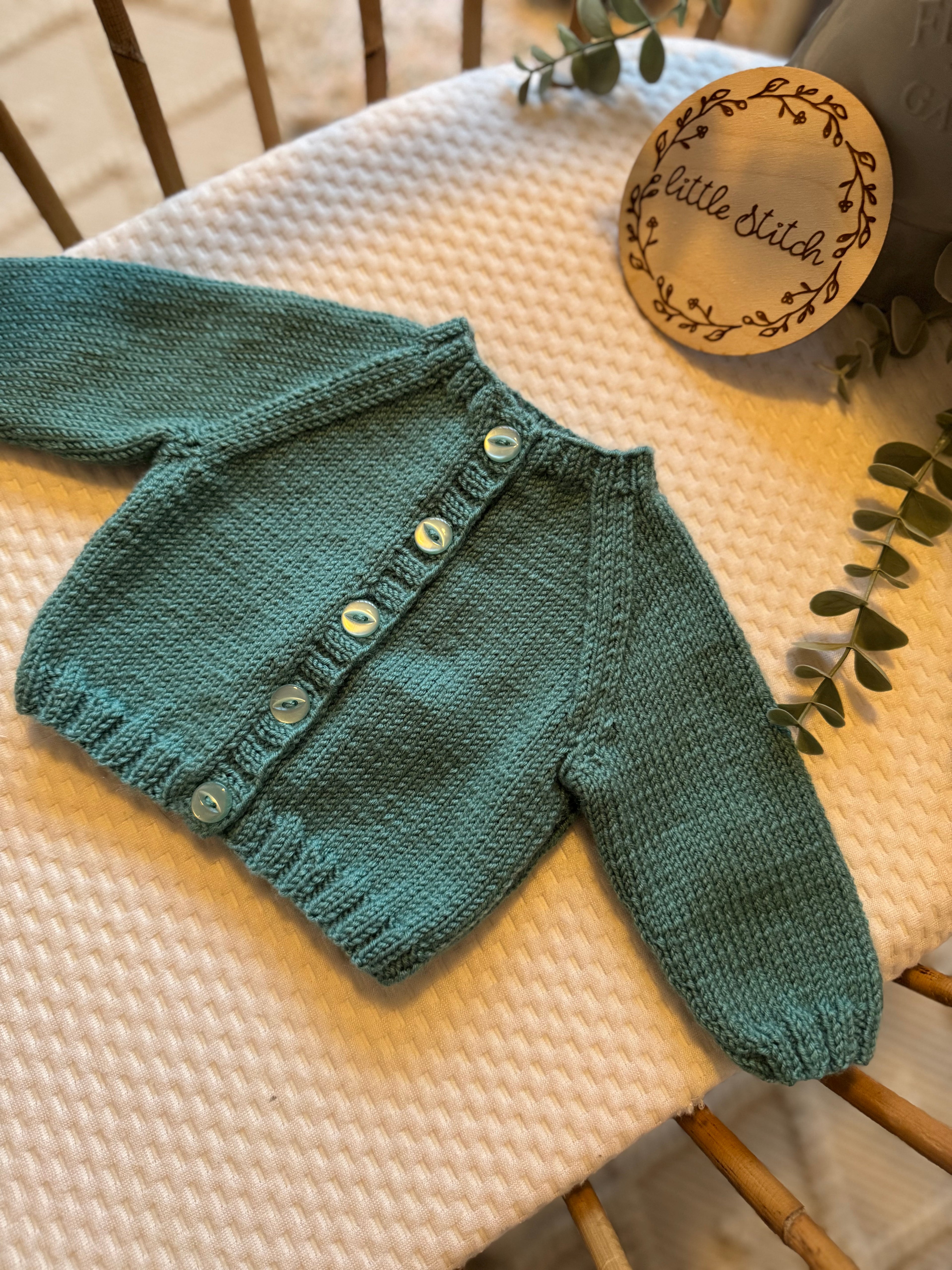 Newborn bottle green handknitted cardigan