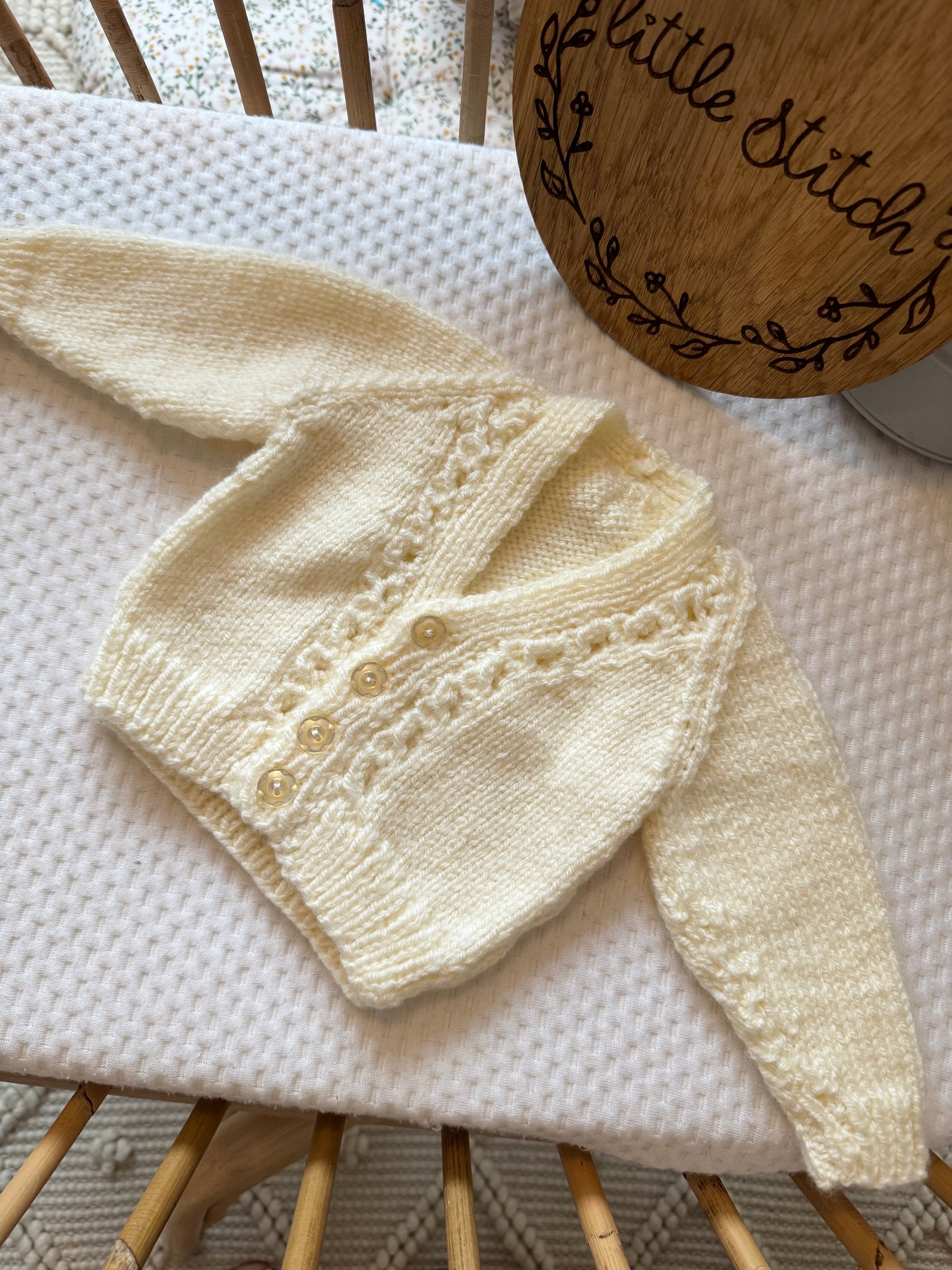 Cream newborn handknitted cardigan