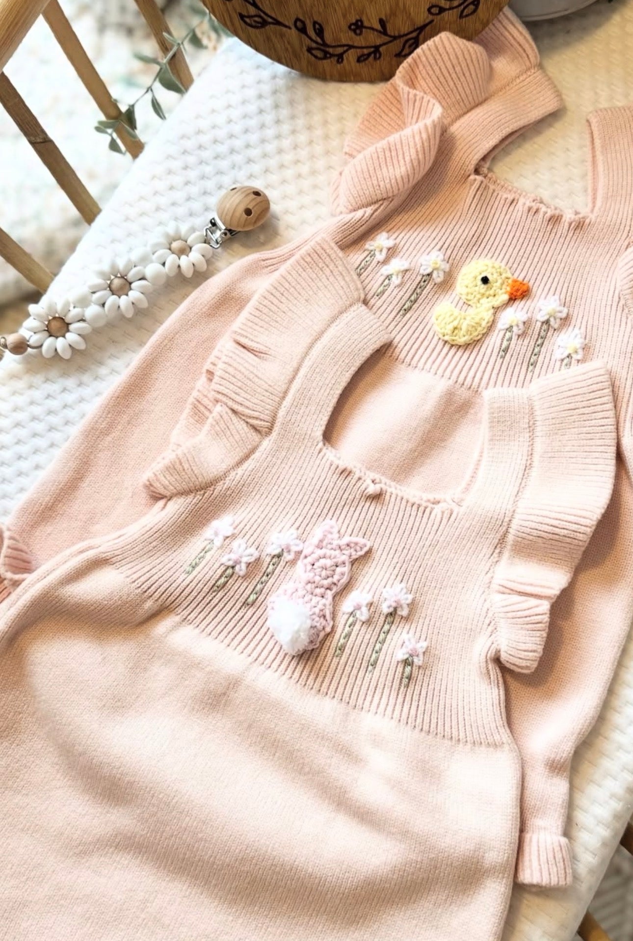 Ready to post - bunny and flowers pink romper 12-18m