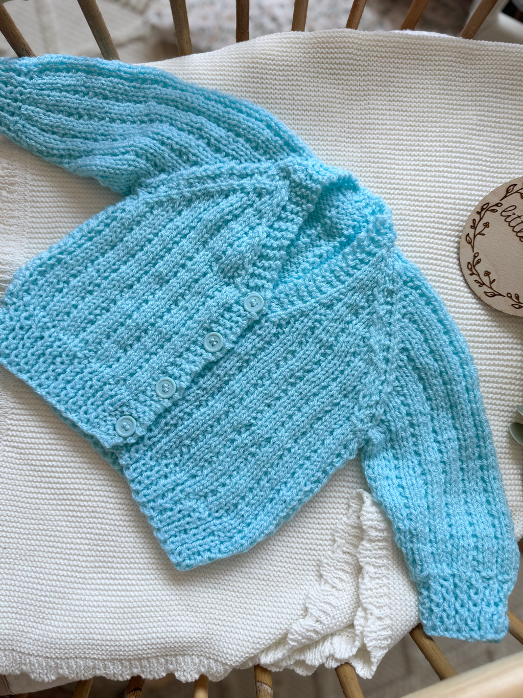 Blue 6-12m hand knitted cardigan