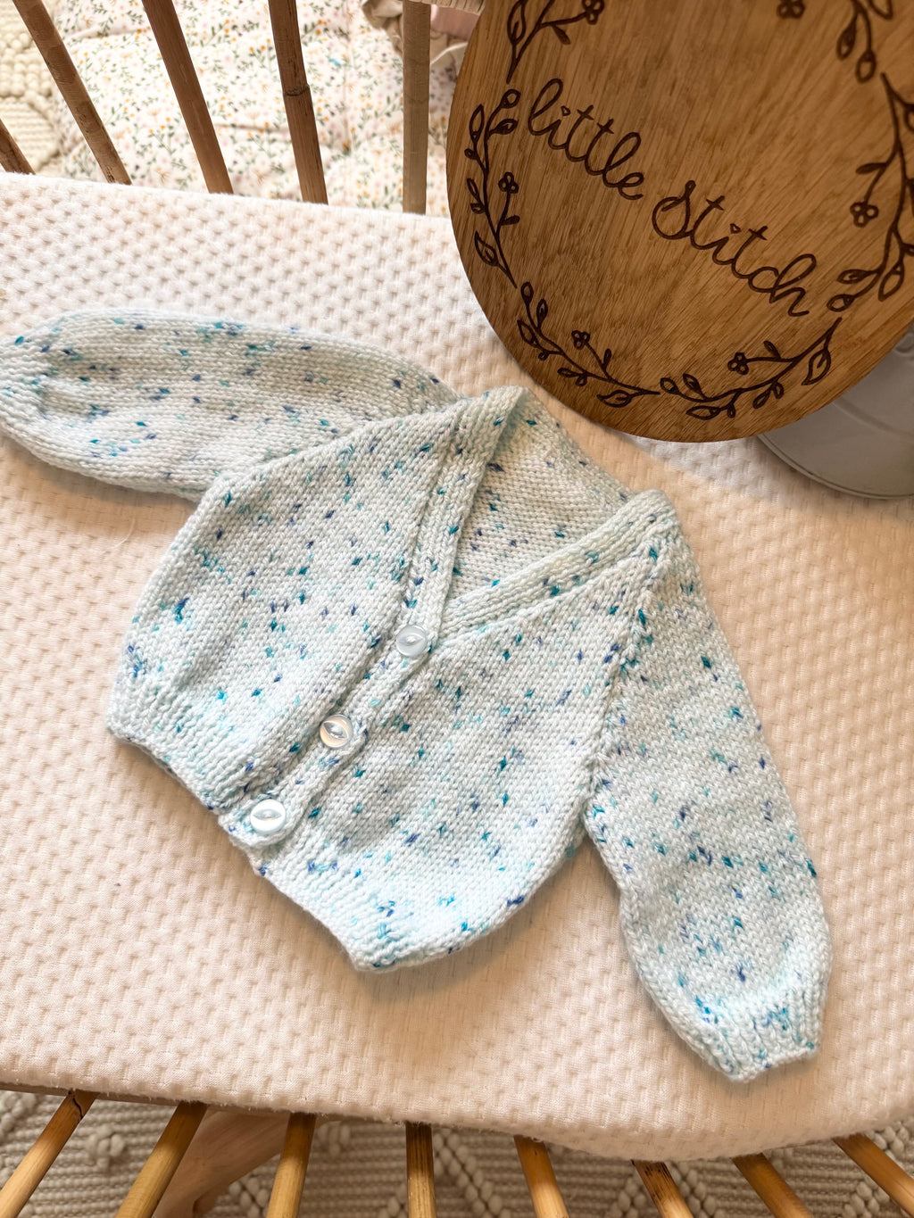Speckle blue newborn handknitted cardigan