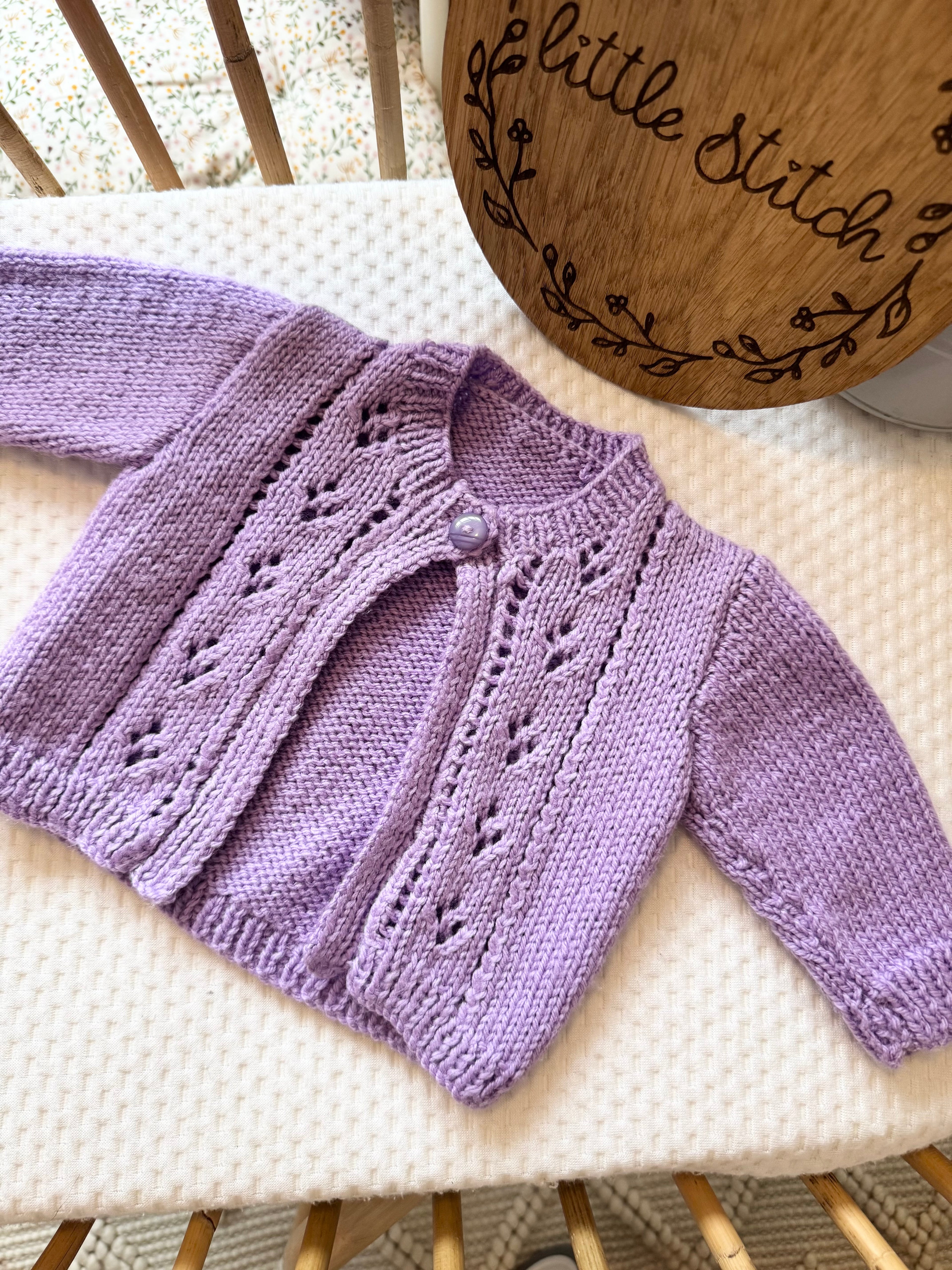 Purple 0-3m handknitted cardigan