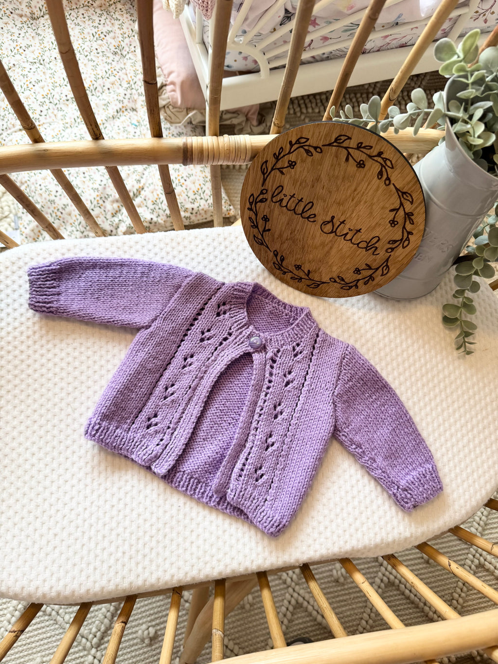 Purple 0-3m handknitted cardigan