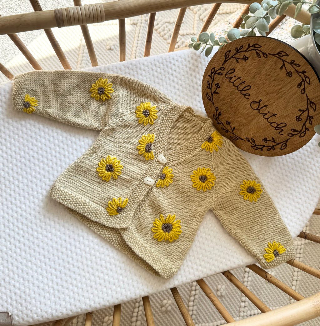 Sunflower cardigan 3-6m (NO NAME INCLUDED - add the name listing extra)