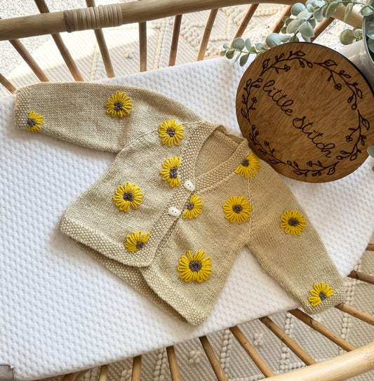Sunflower cardigan 3-6m (NO NAME INCLUDED - add the name listing extra)