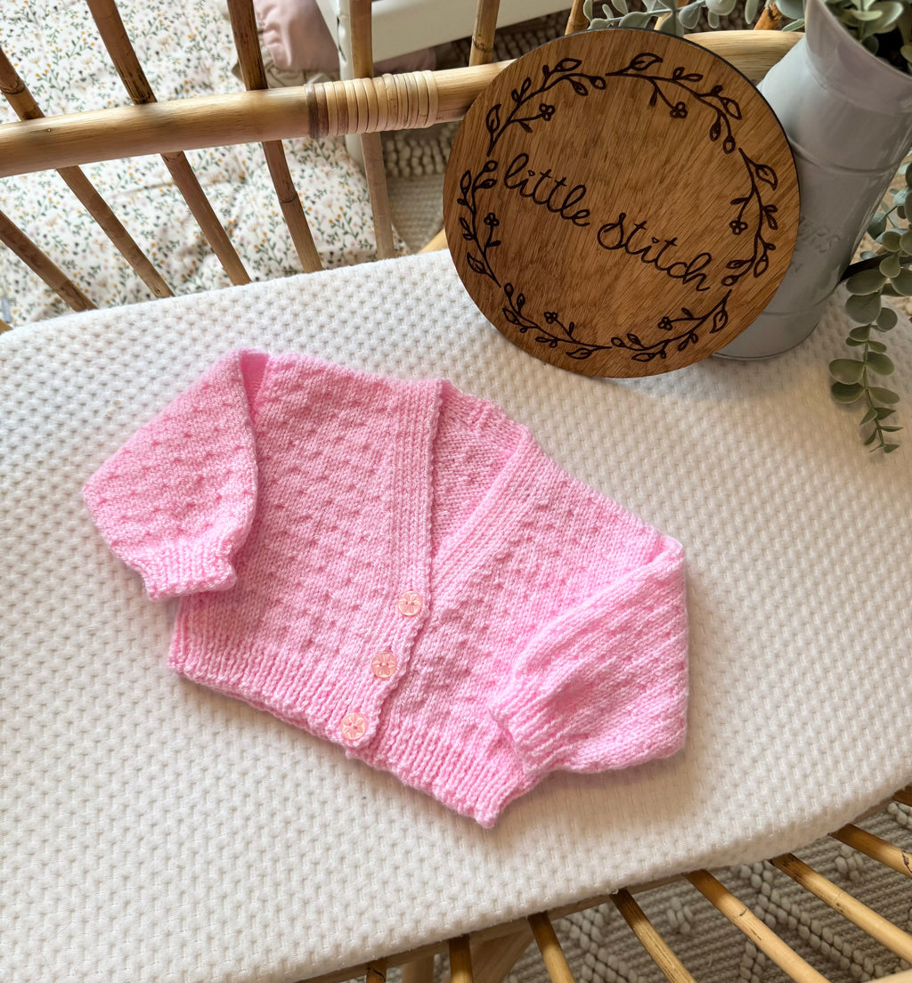 Pink 3-6m handknitted cardigan