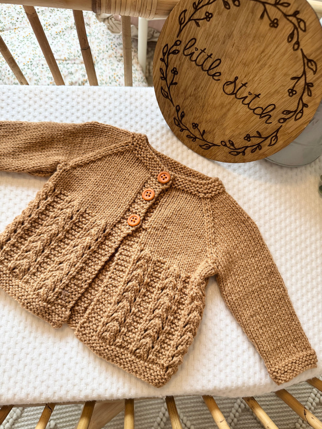 Rust 3-6m handknitted cardigan
