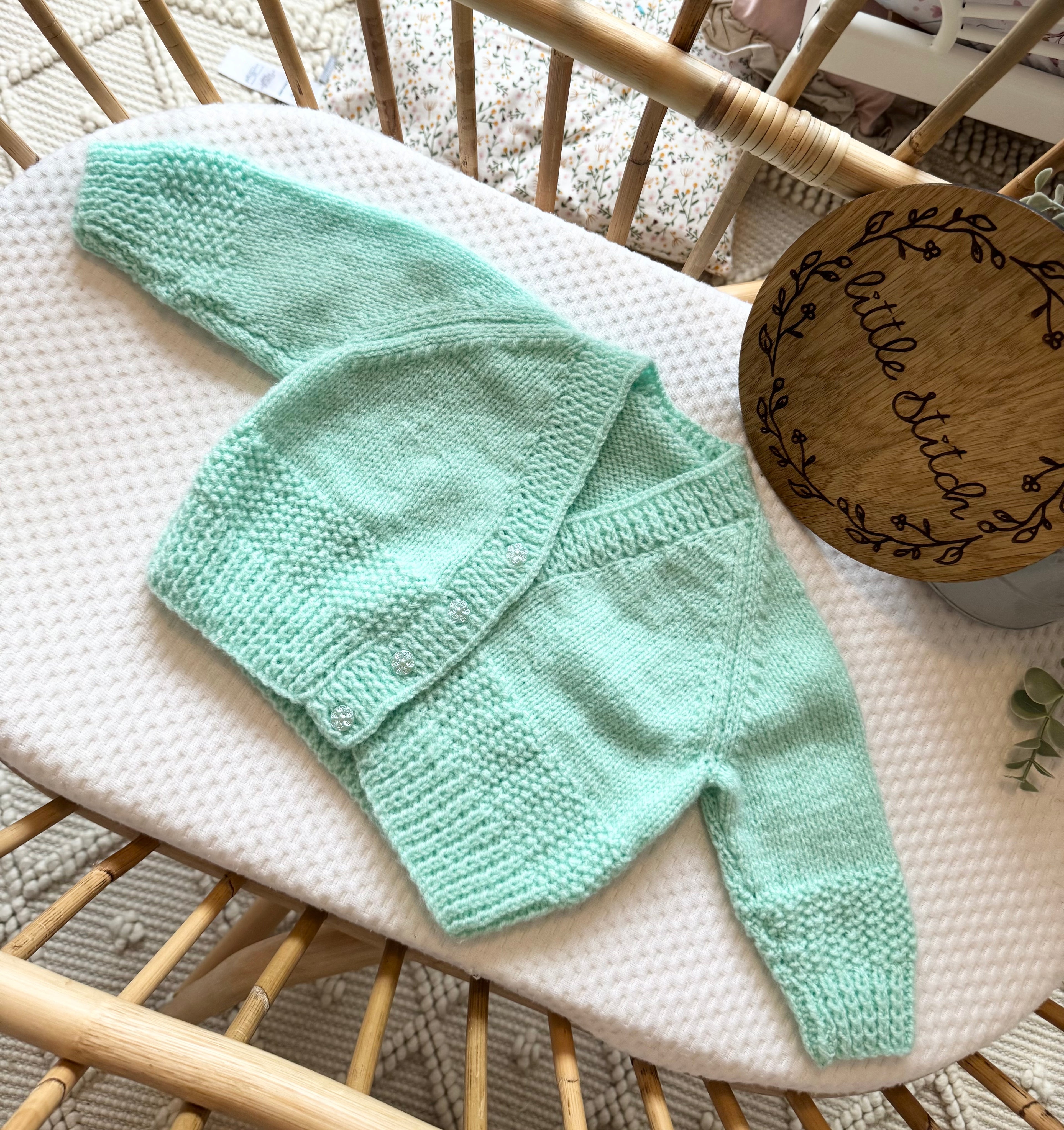 Mint green 6-12m handknitted cardigan
