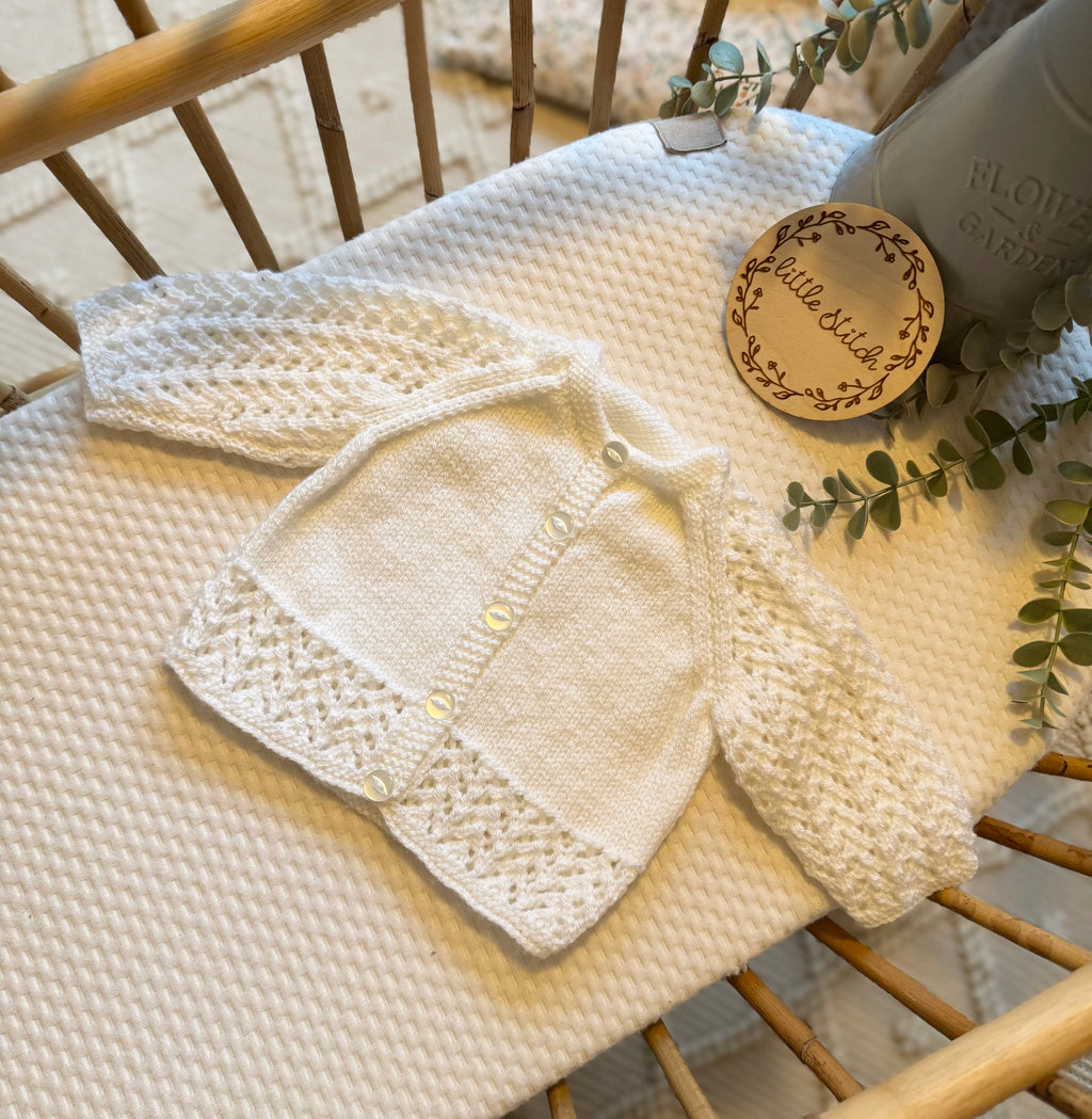 White 0-3m handknitted cardigan