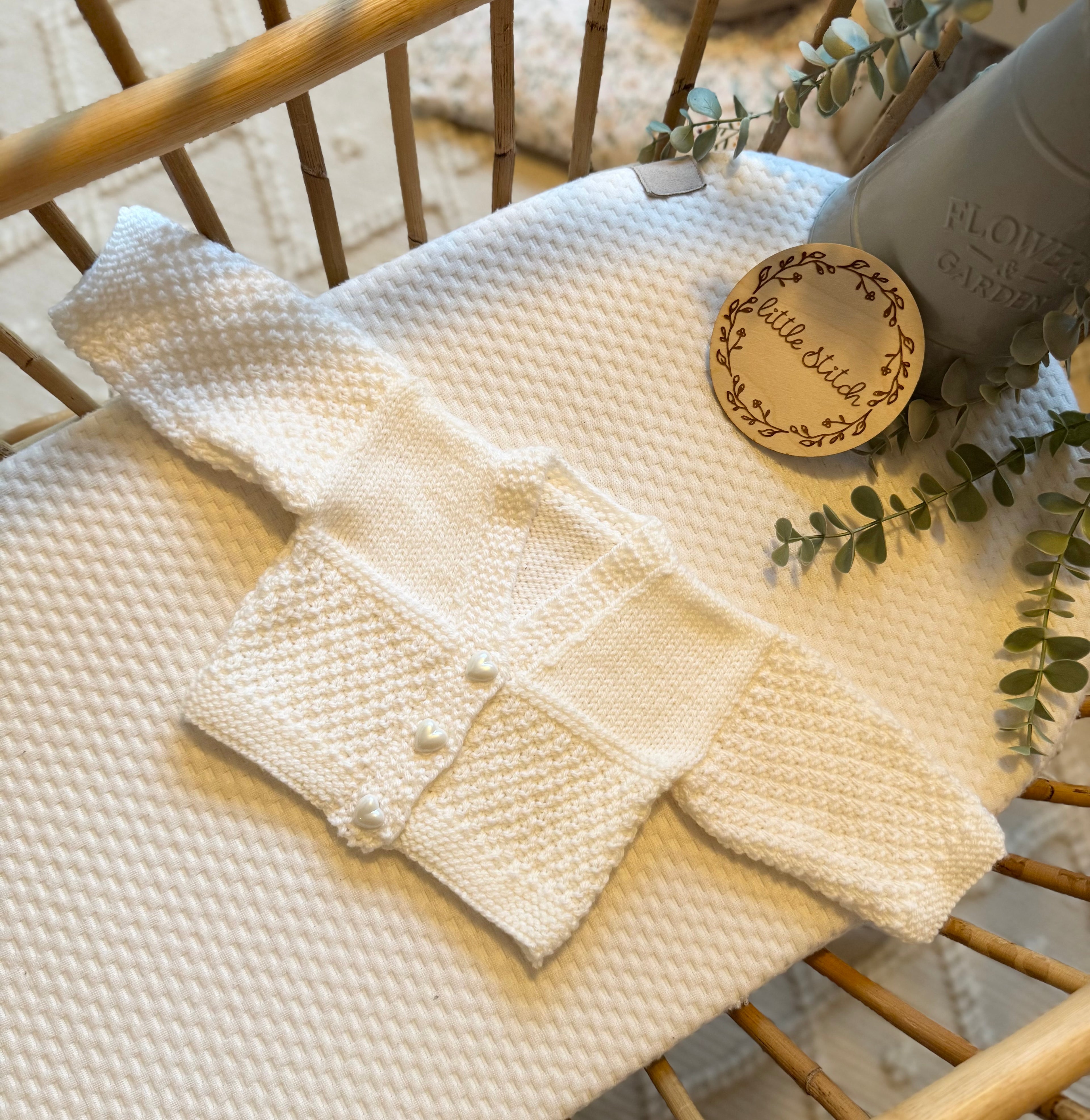 0-3m white handknitted cardigan