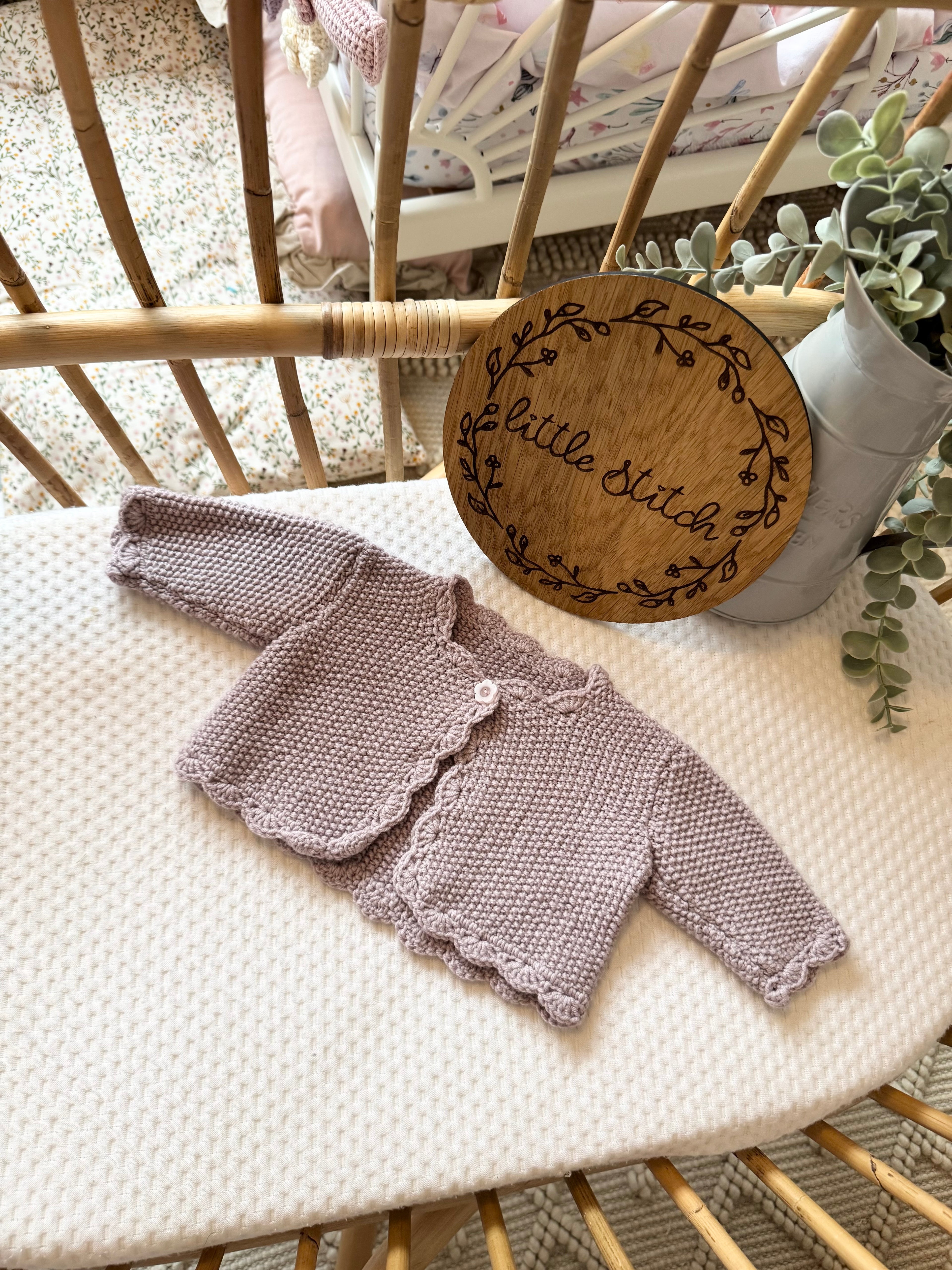 Purple 0-3m handknitted cardigan
