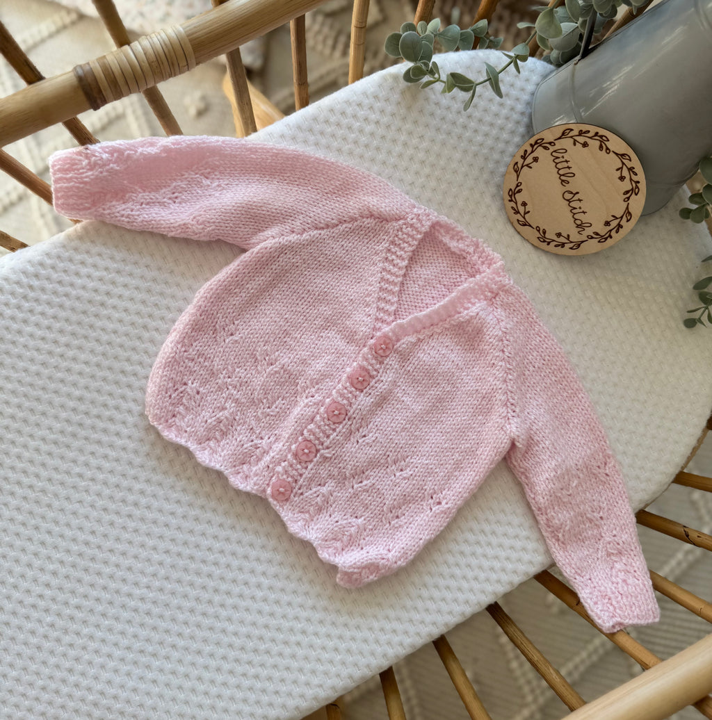 Light pink 3-6m handknitted cardigan