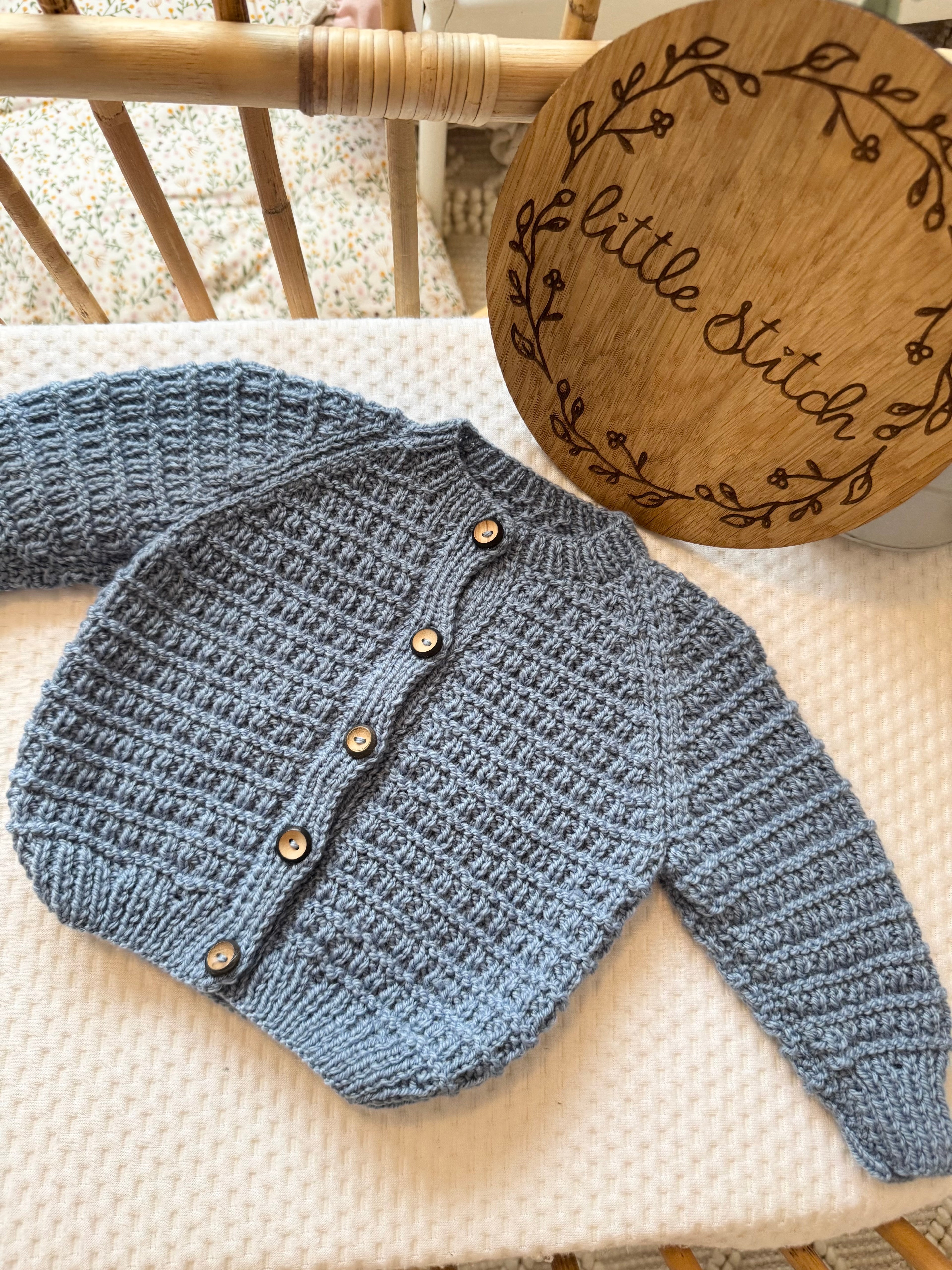 Petrol blue 3-6m handknitted cardigan
