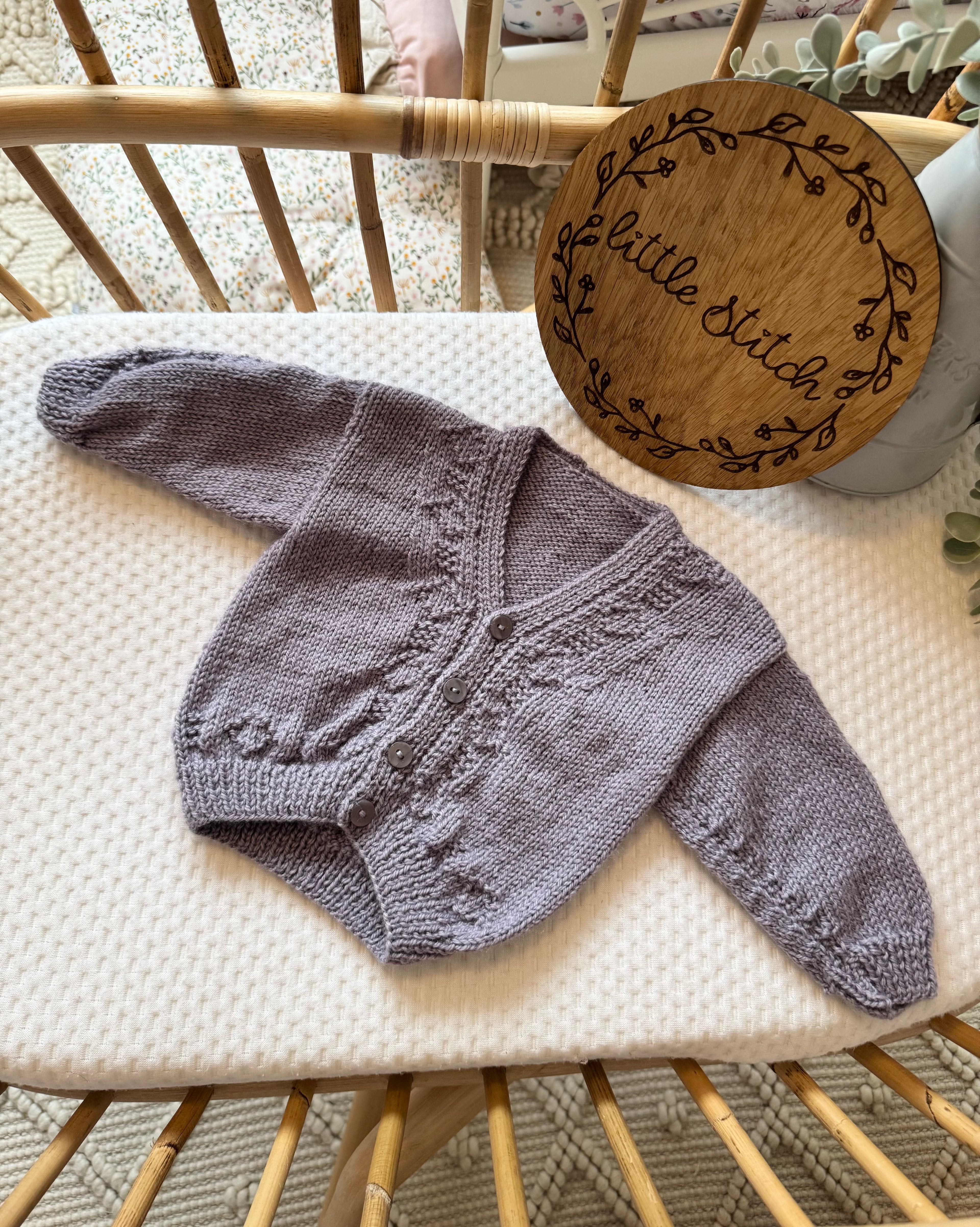 Purple 3-6m handknitted cardigan