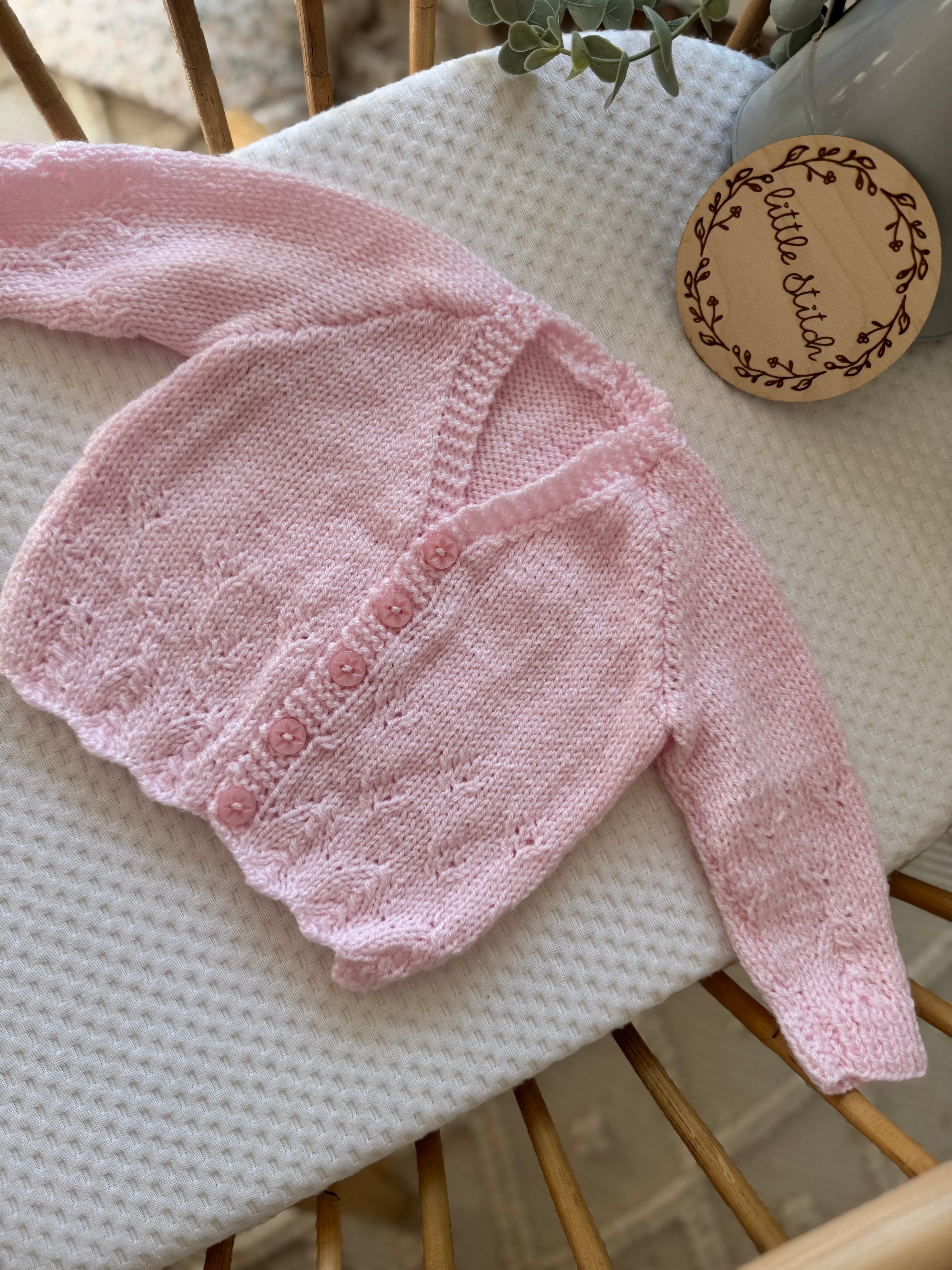 Light pink 3-6m handknitted cardigan