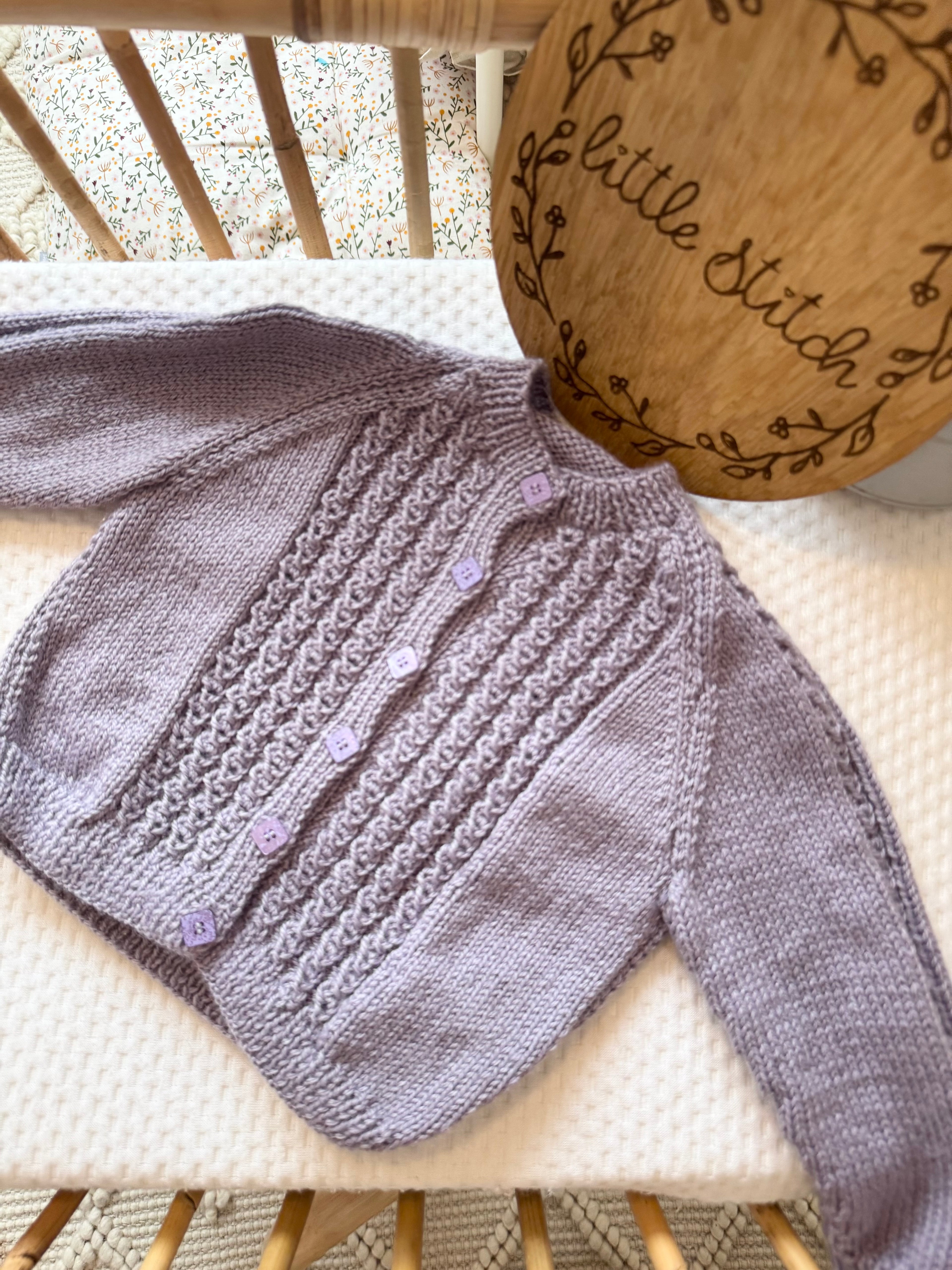 6-12m purple handknitted cardigan