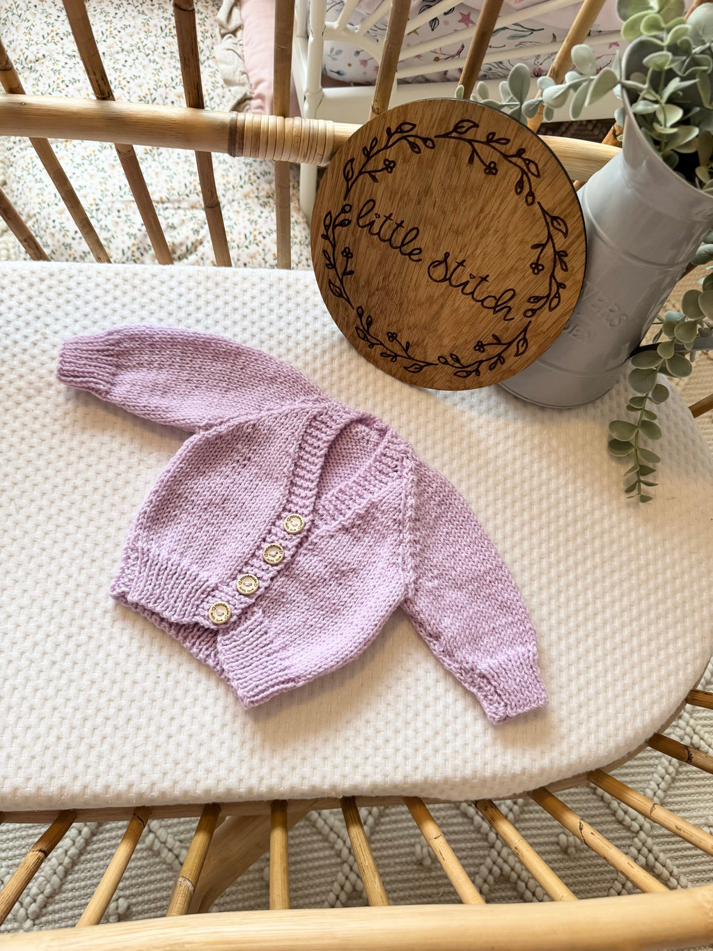 Lilac newborn handknitted cardigan