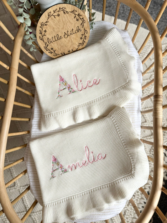 Frilly edge blanket - floral first letter