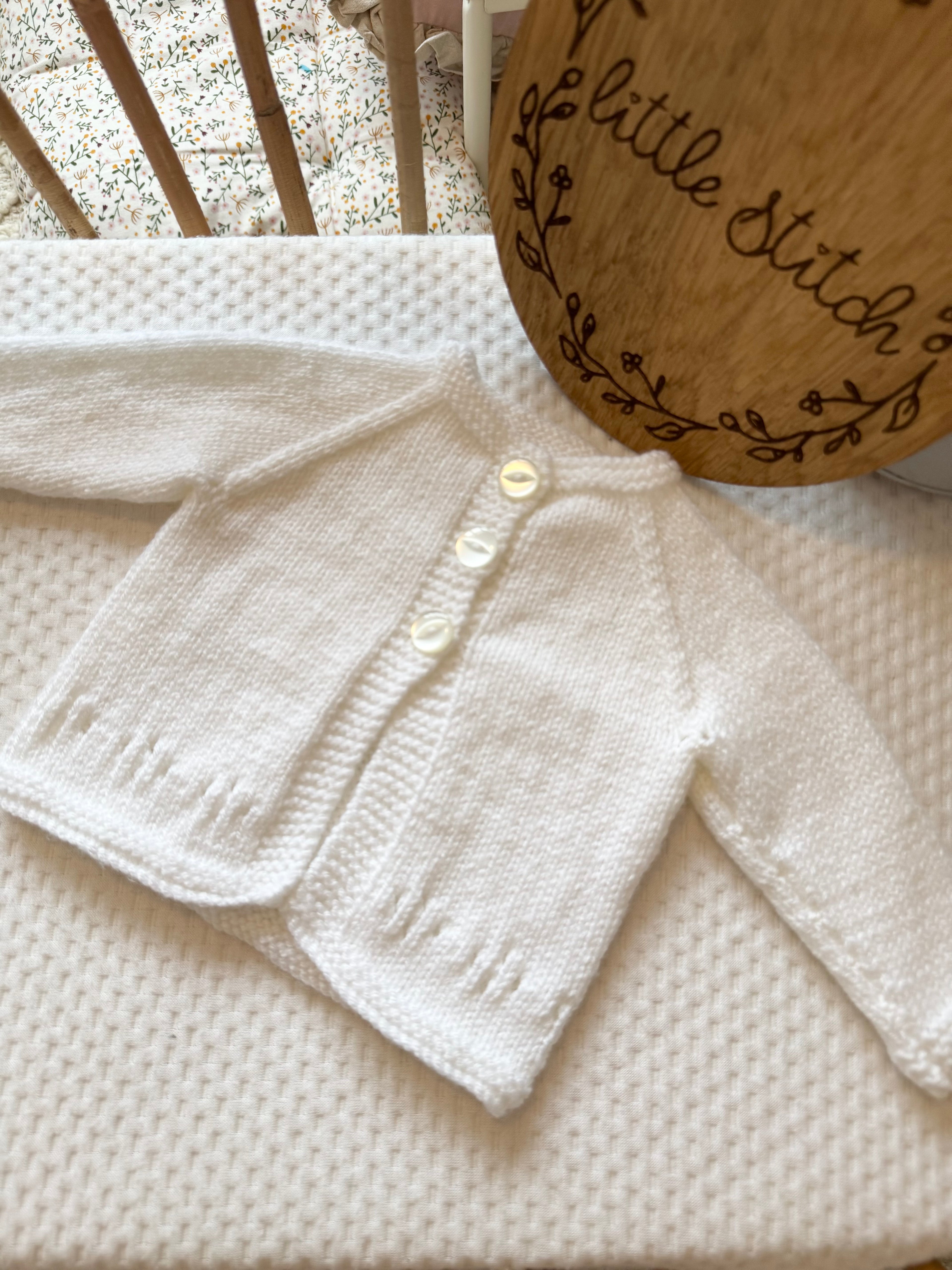 White 3-6m handknitted cardigan