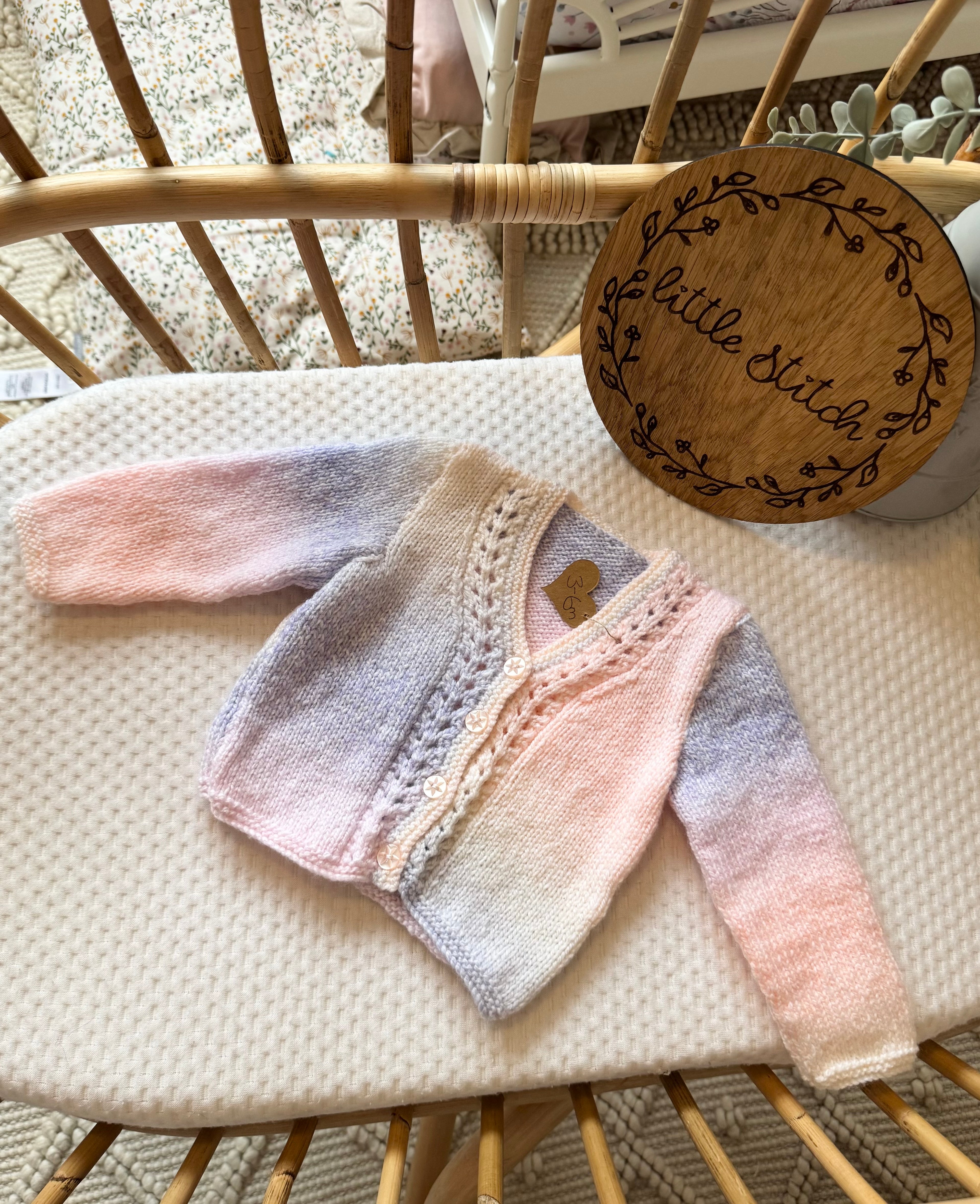 Pastel mix 3-6m handknitted cardigan