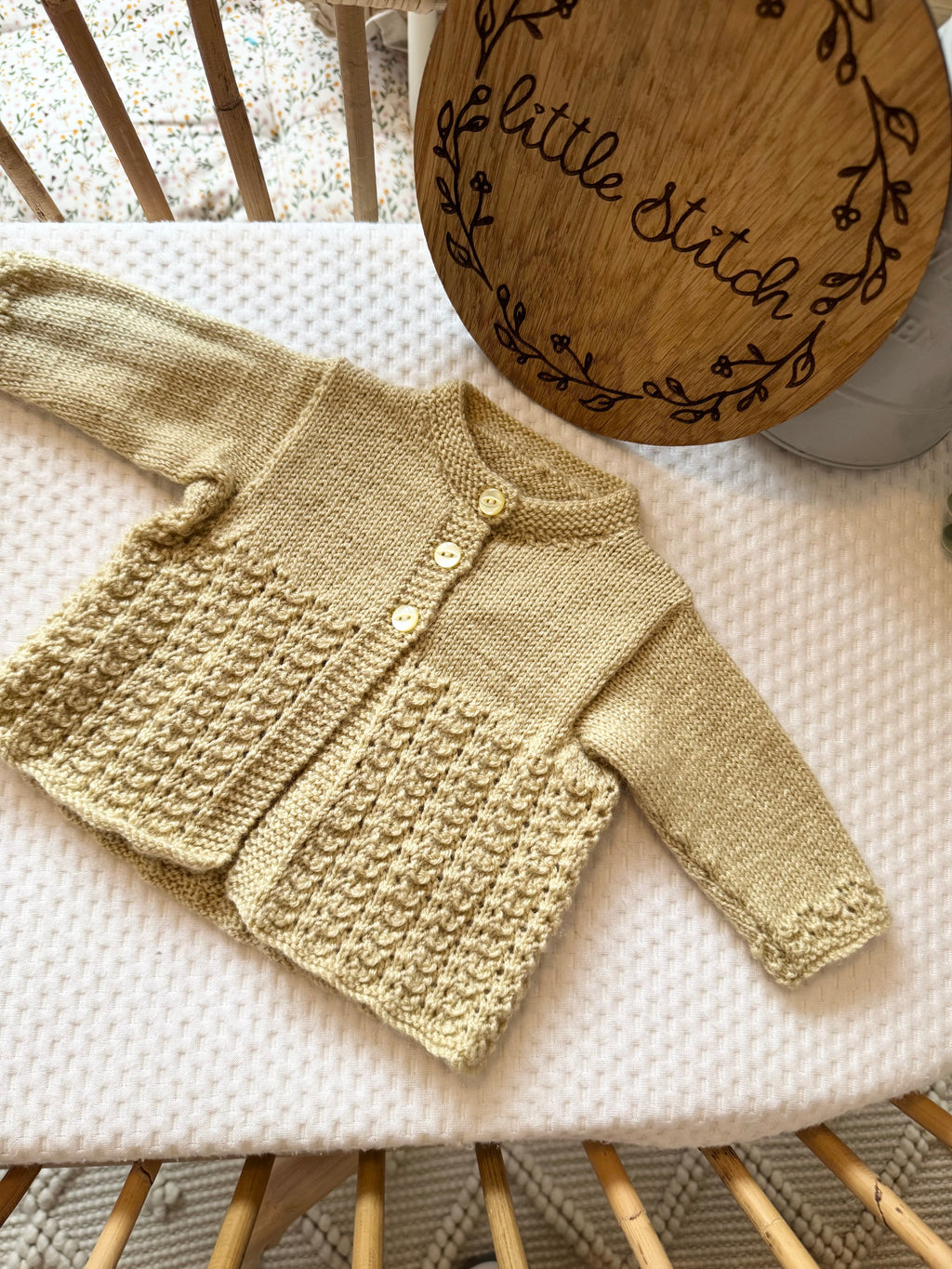 Beige 0-3m handknitted cardigan
