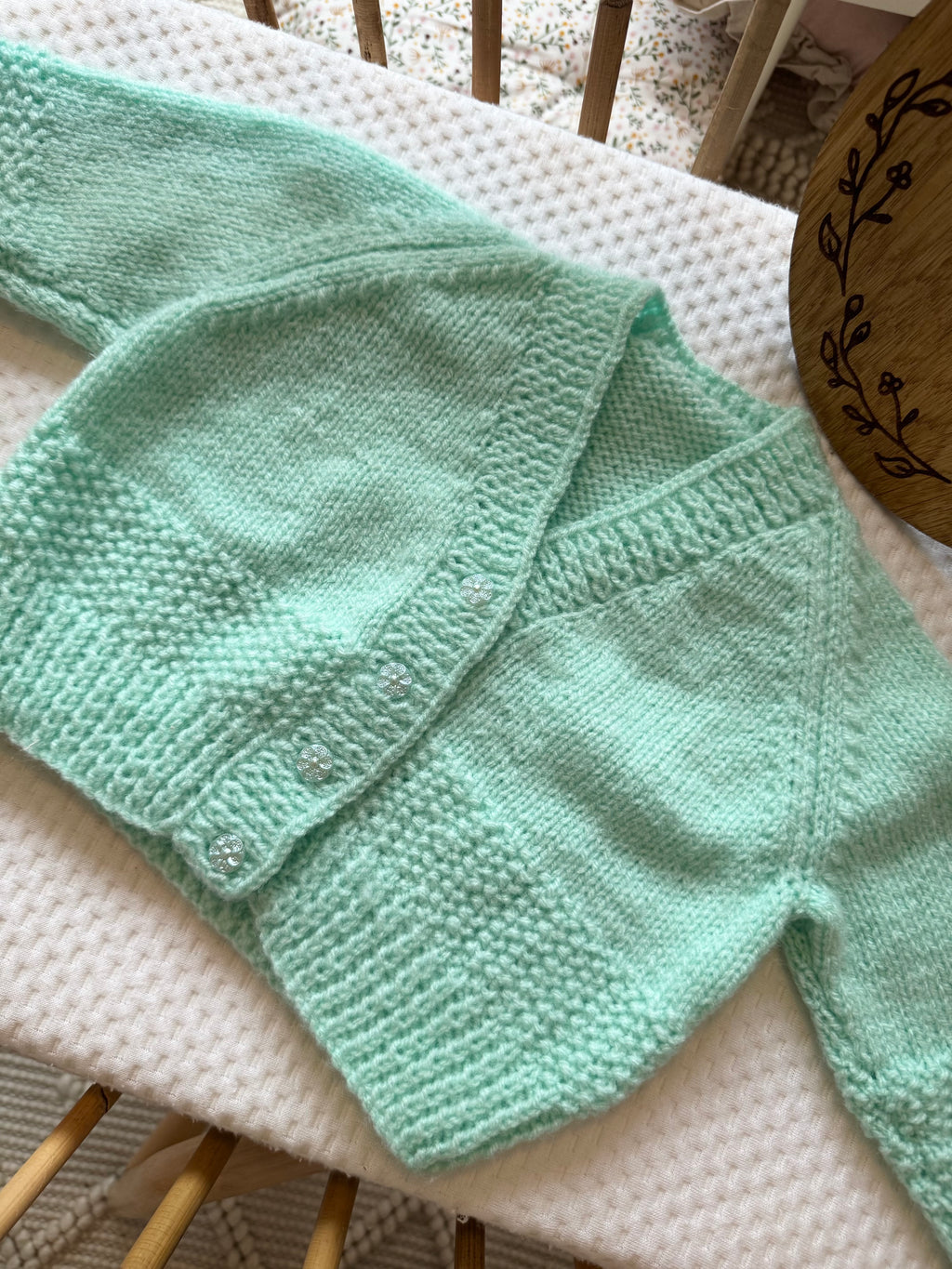 Mint green 6-12m handknitted cardigan