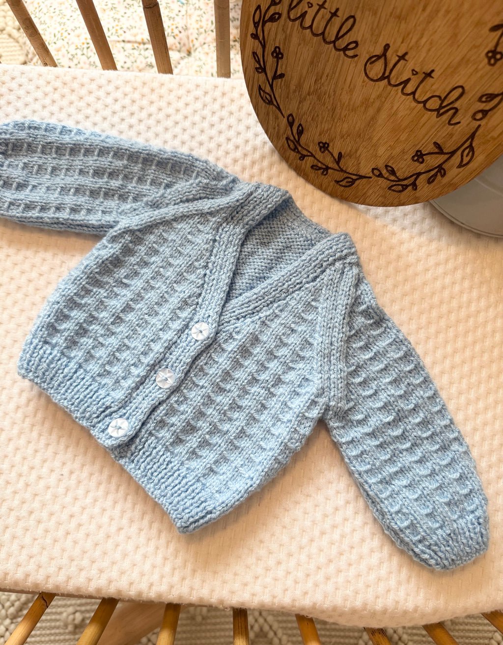 Blue newborn handknitted cardigan