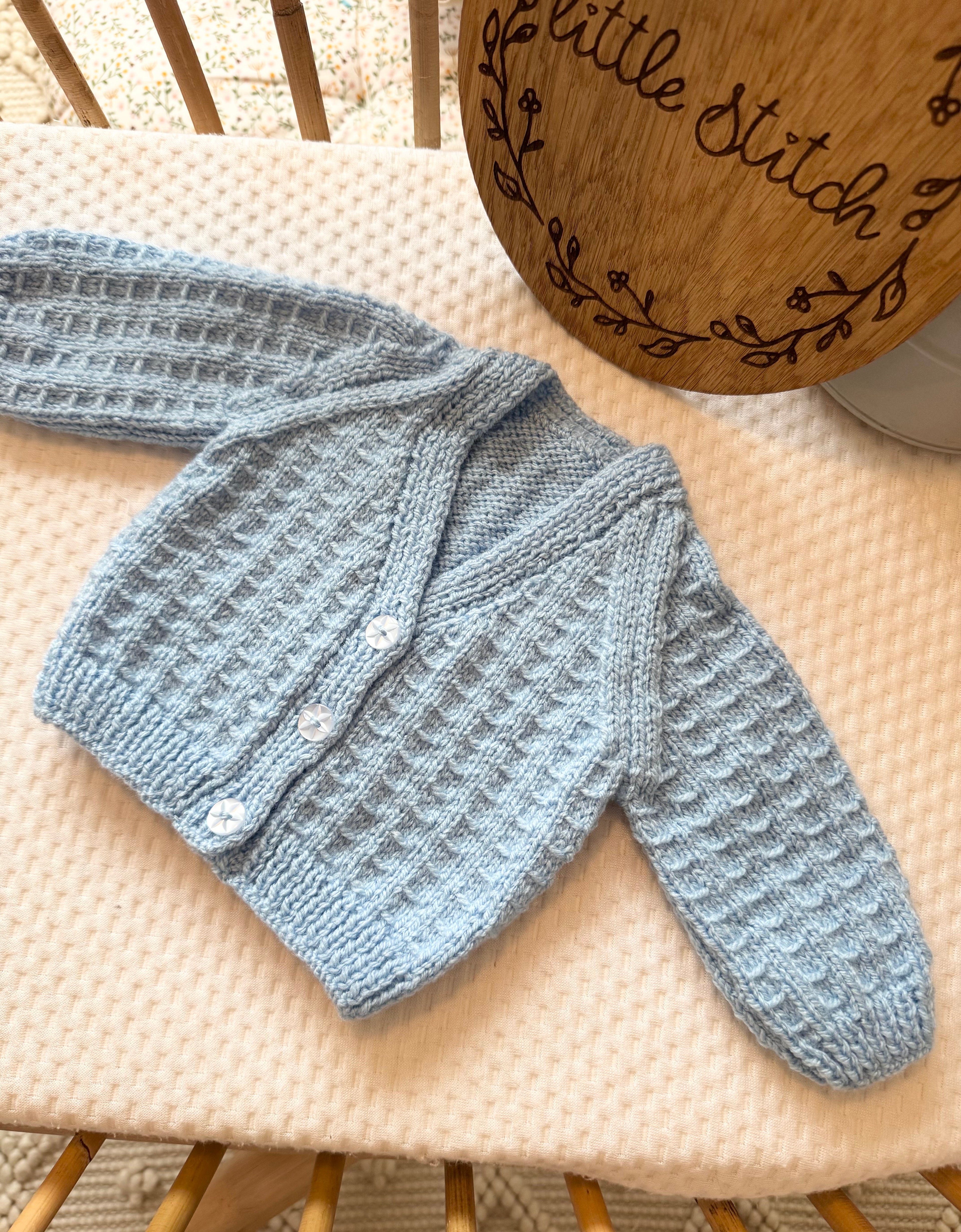 Blue newborn handknitted cardigan