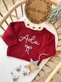 Red cardigan - includes 1 name and bow design