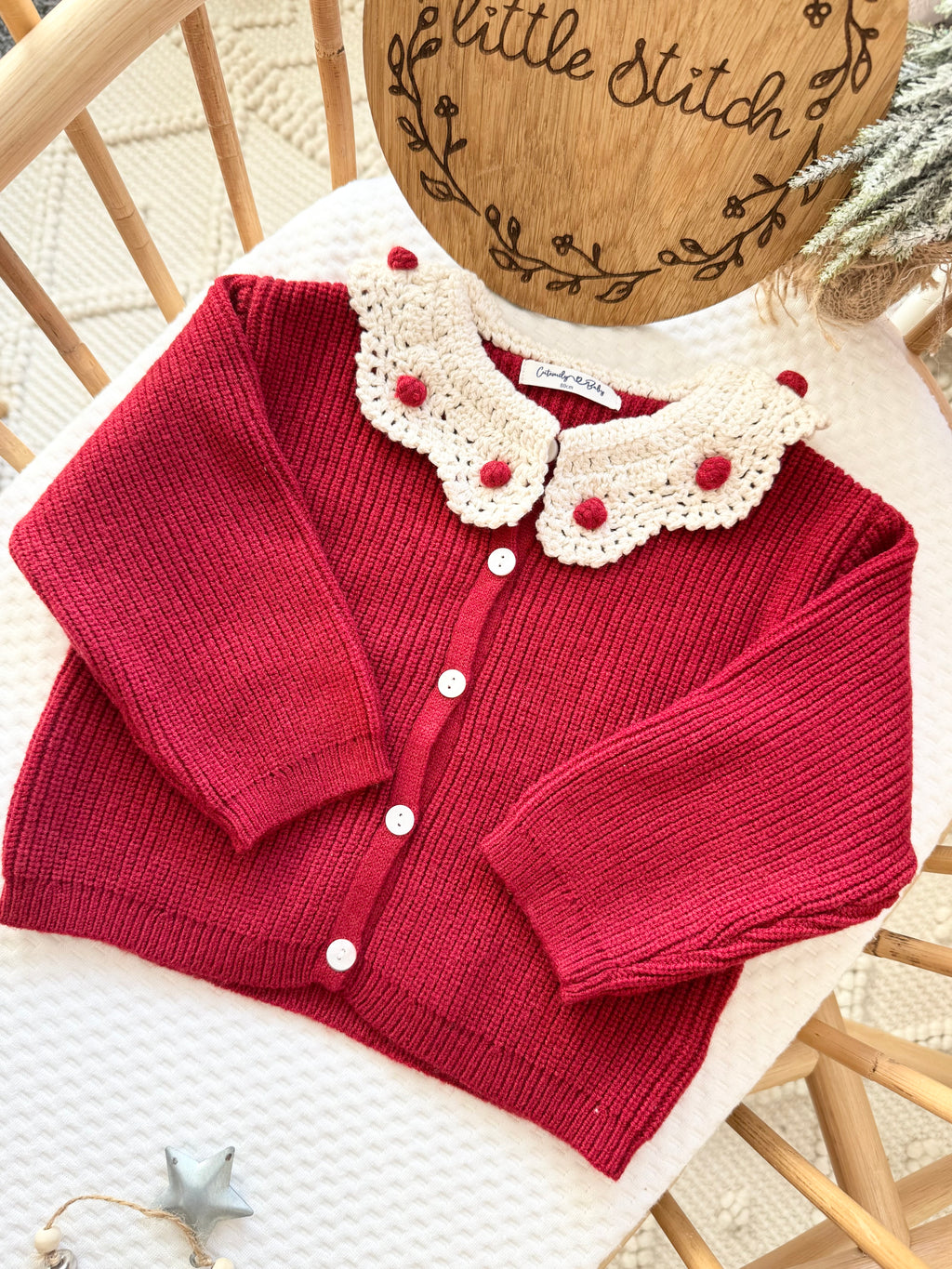 Red cardigan - includes 1 name and bow design