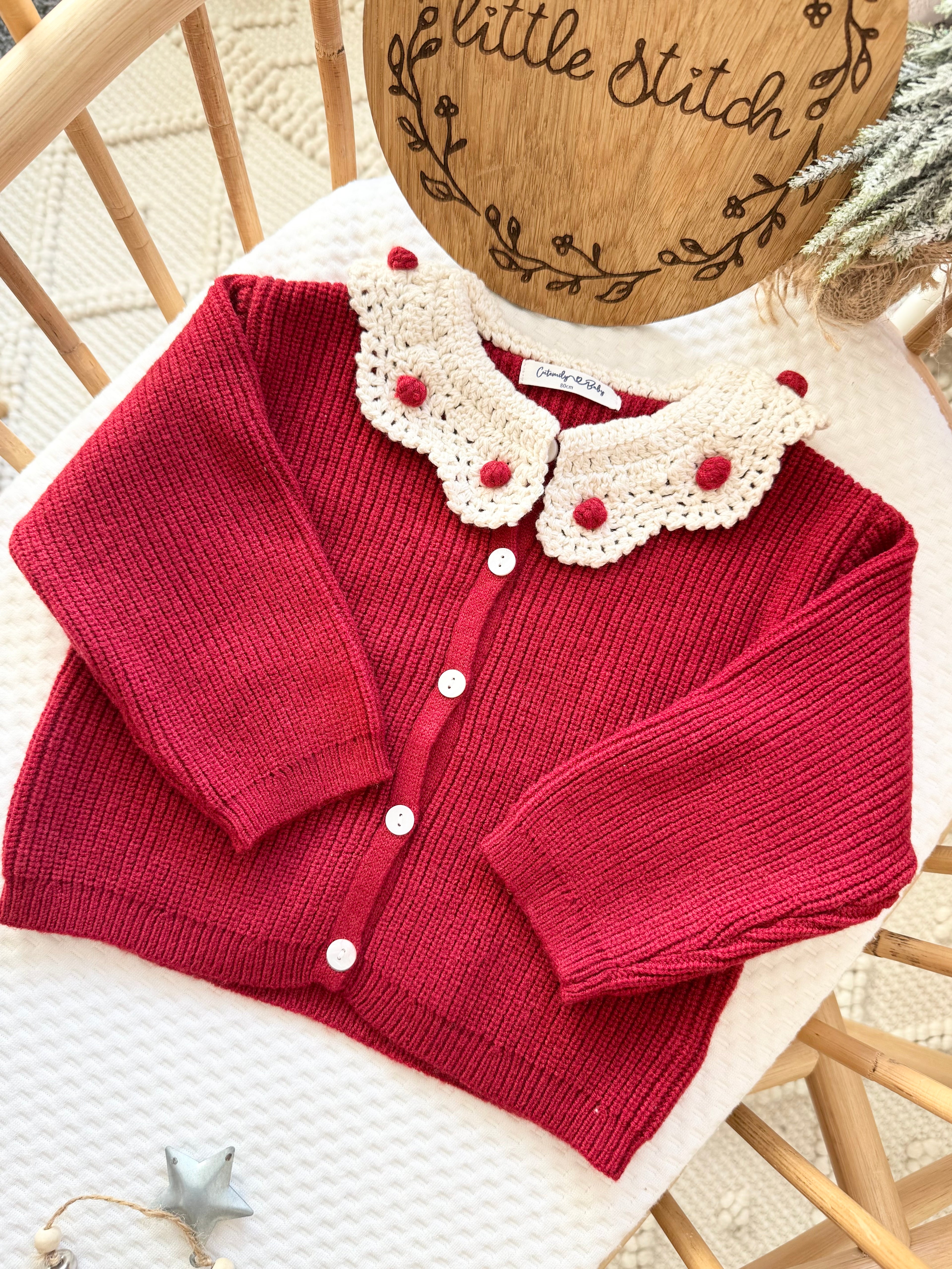 Red cardigan - includes 1 name and bow design