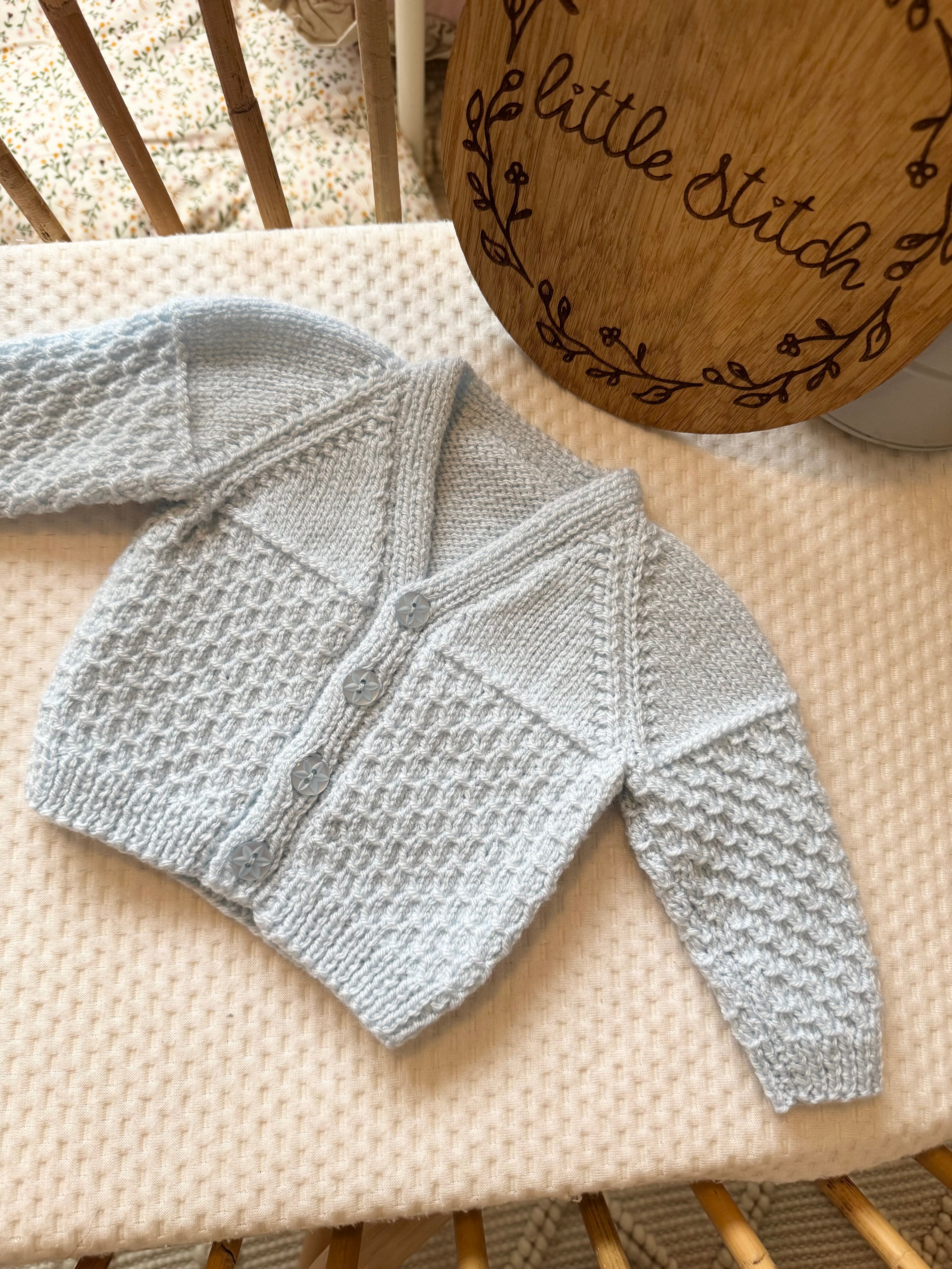 Blue 0-3m handknitted cardigan