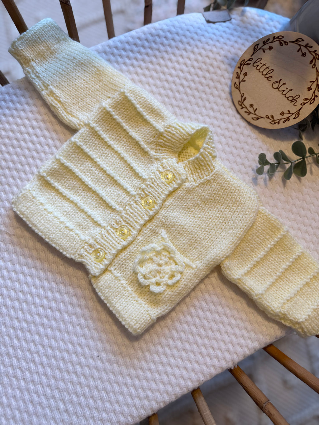 Yellow 0-3m hand knitted cardigan