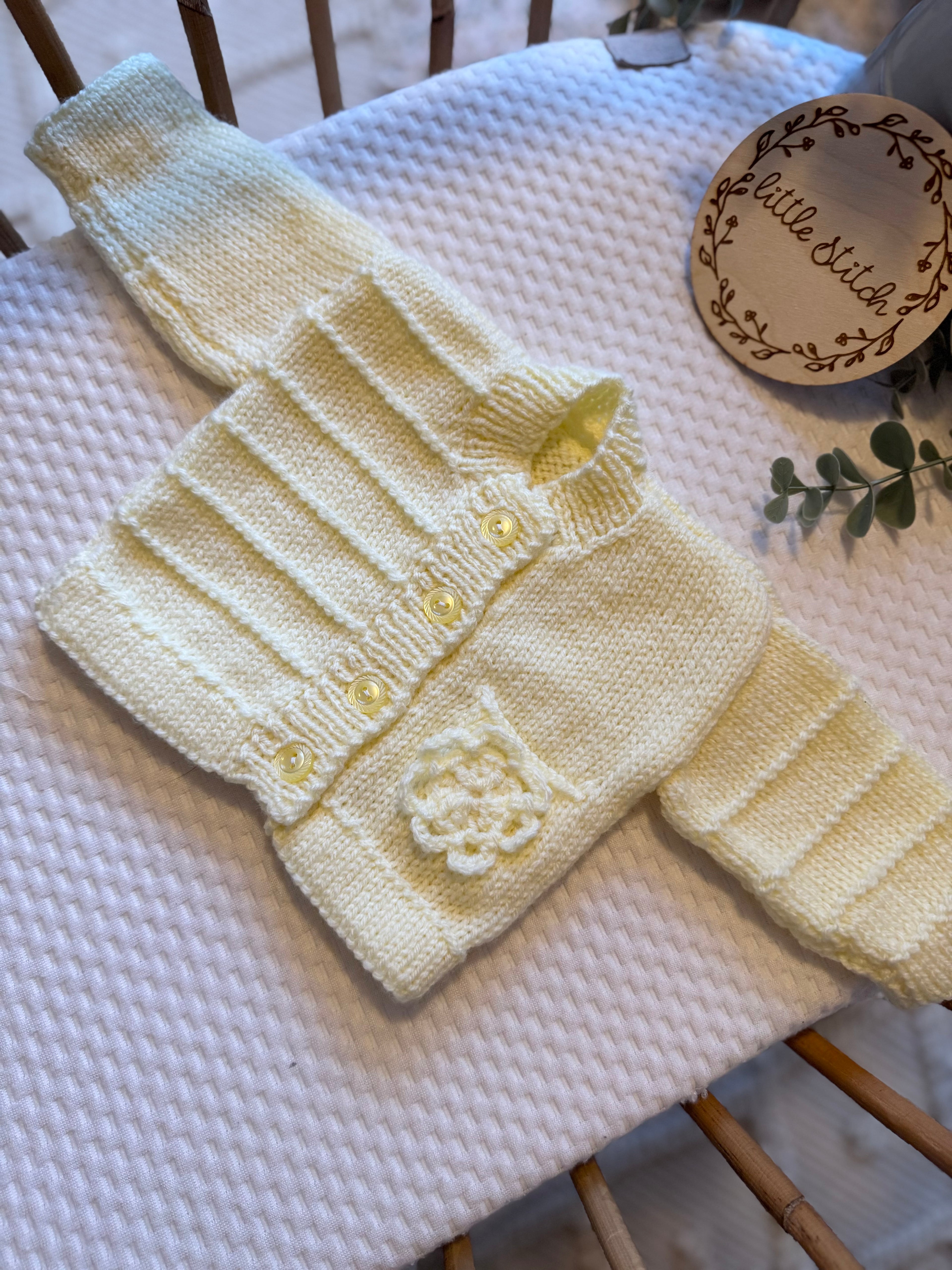 Yellow 0-3m hand knitted cardigan