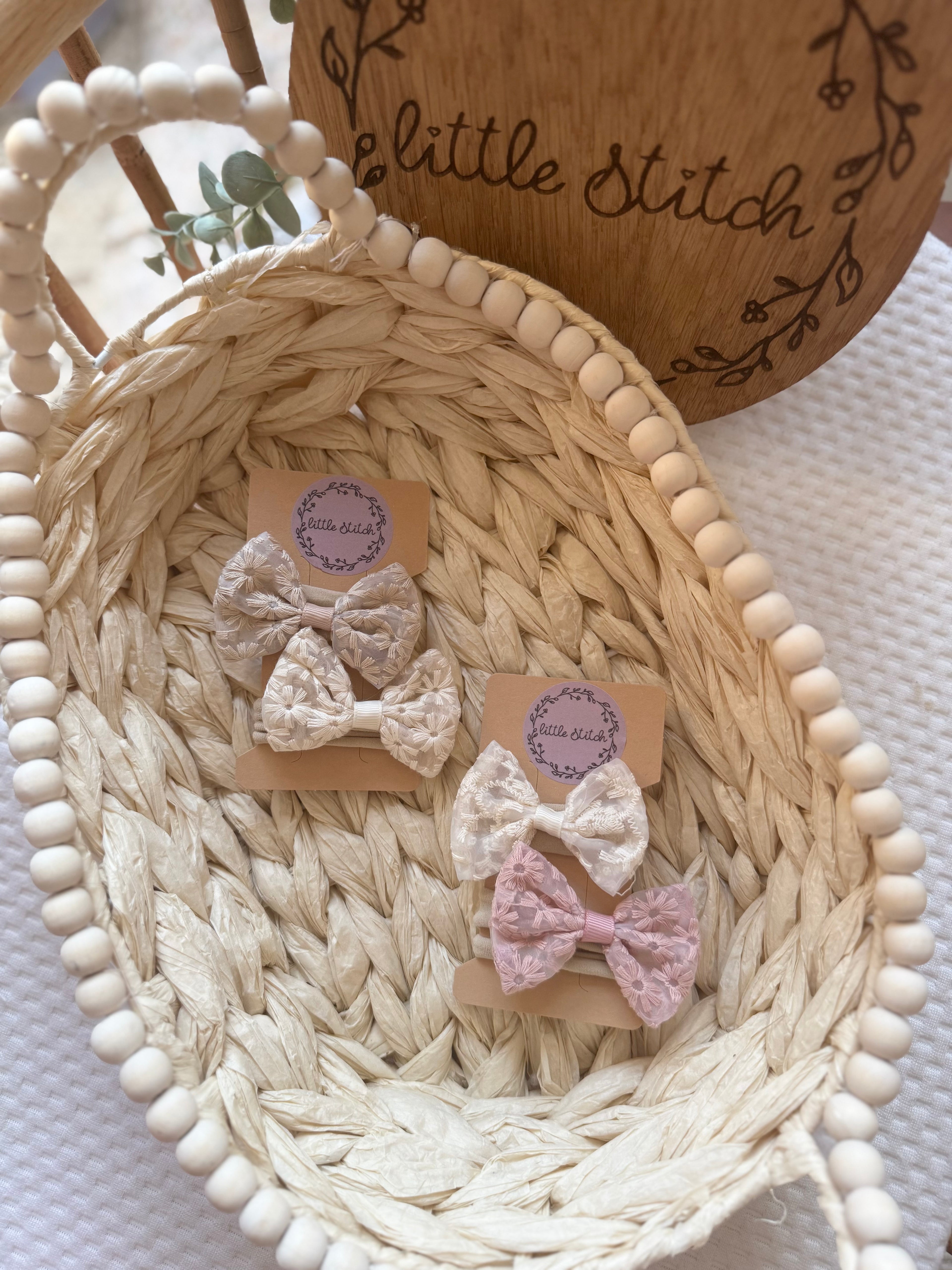 Thin headband bows - lace detail