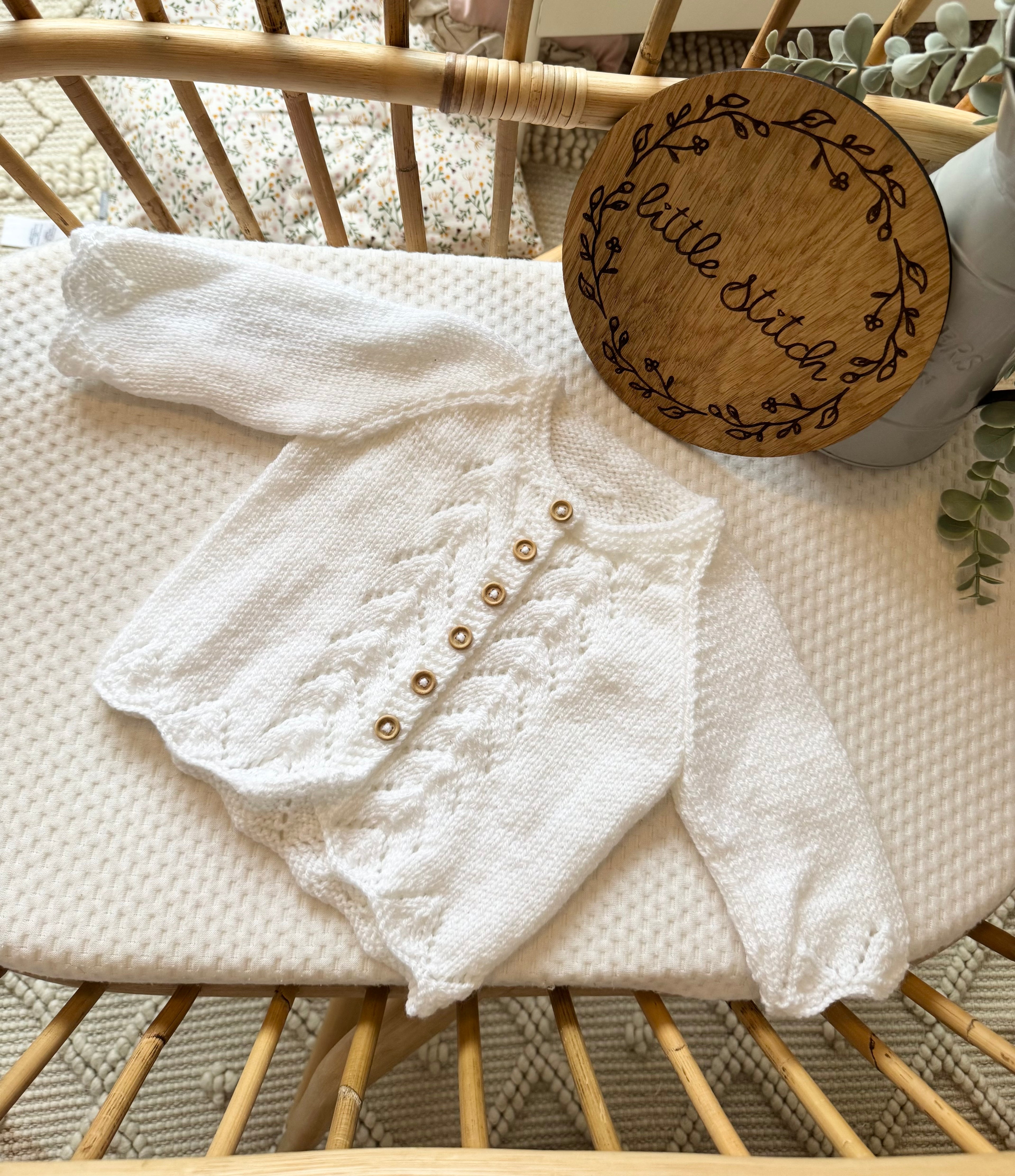 6-12m white handknitted cardigan