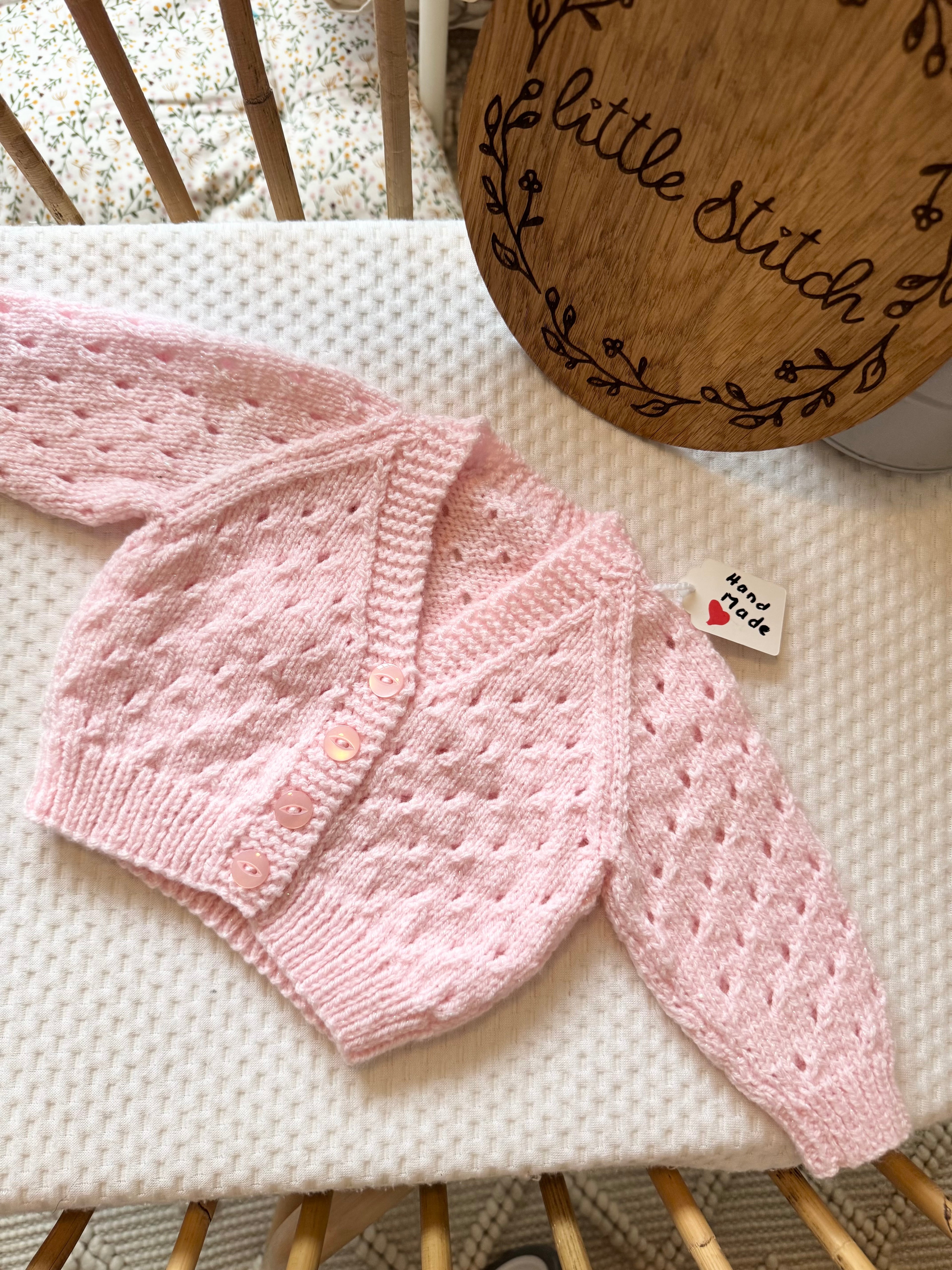 Pink 0-3m handknitted cardigan