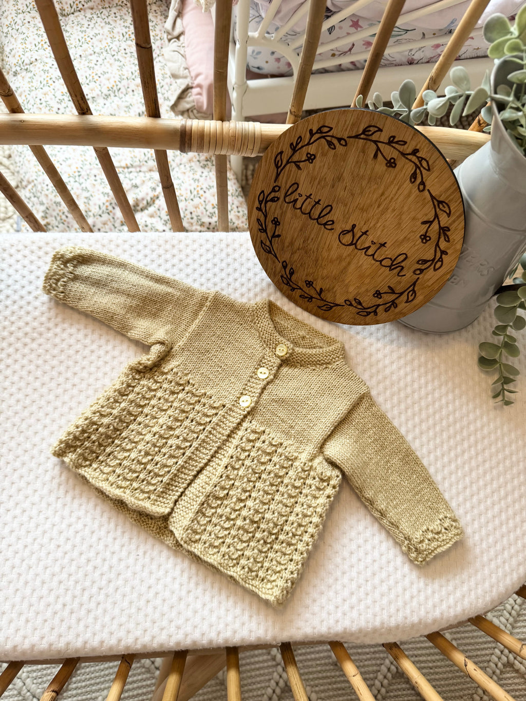 Beige 0-3m handknitted cardigan