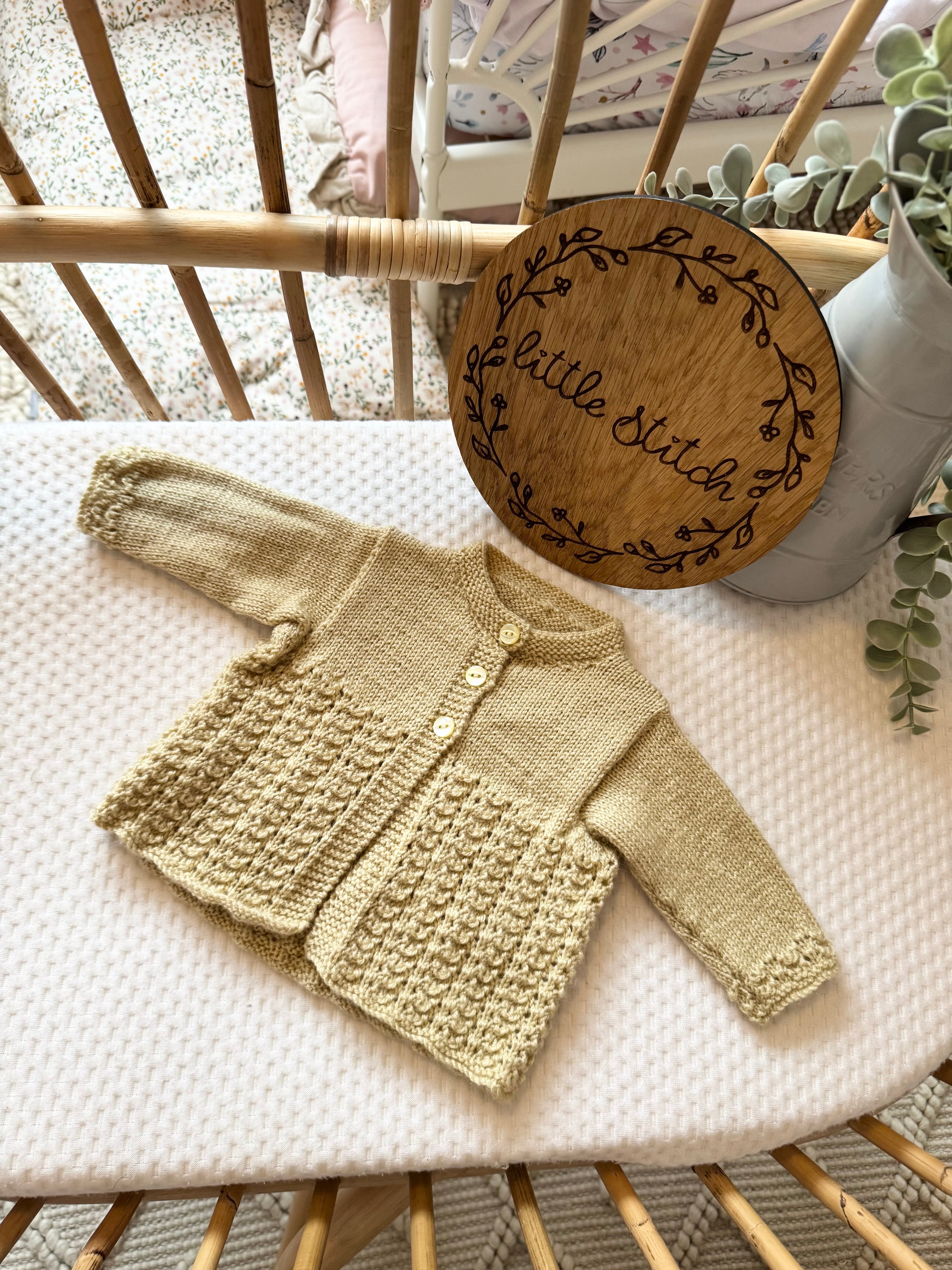Beige 0-3m handknitted cardigan
