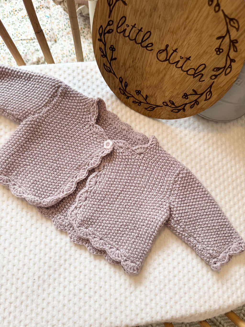 Purple 0-3m handknitted cardigan
