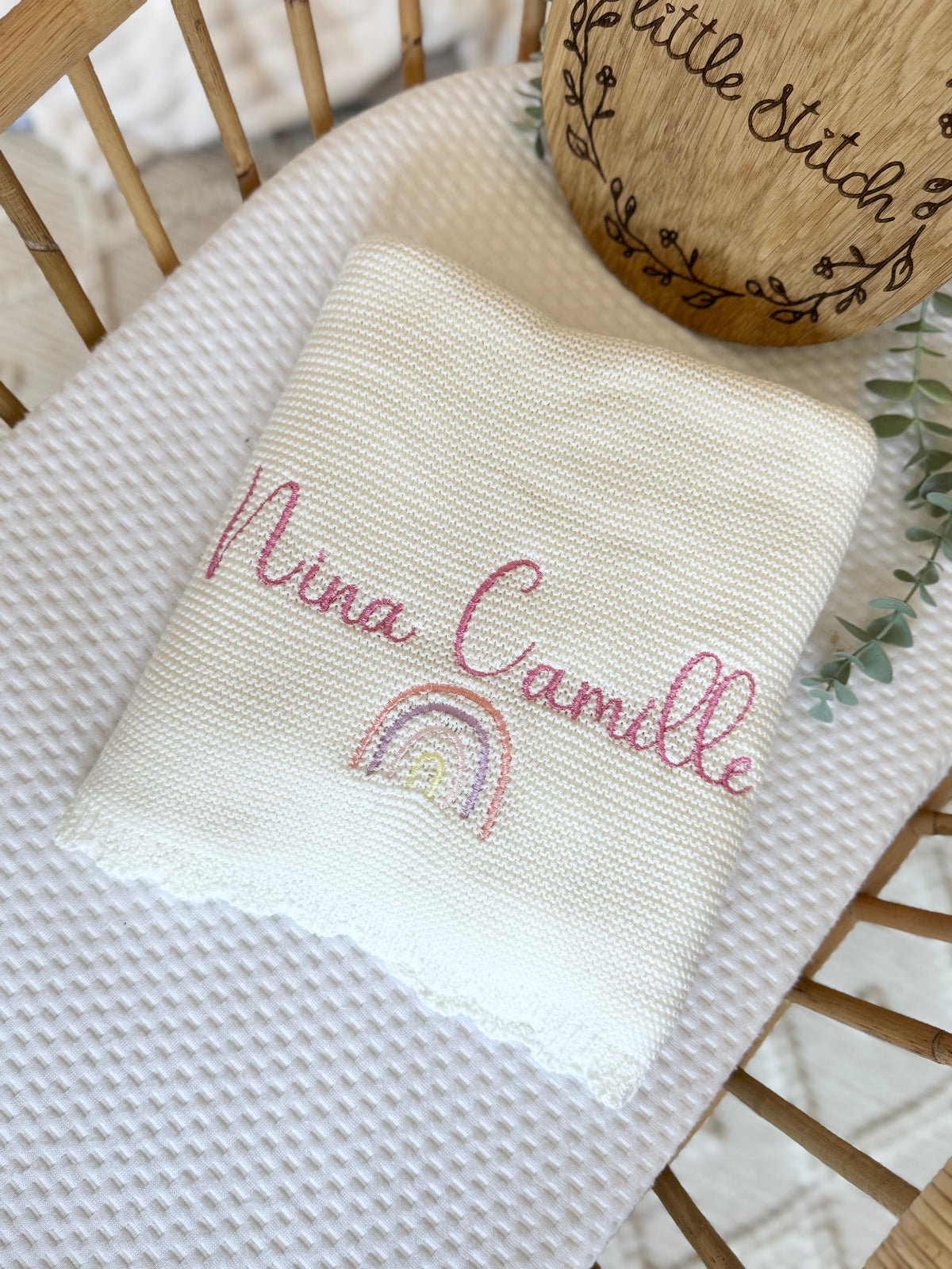 Name and rainbow design blanket