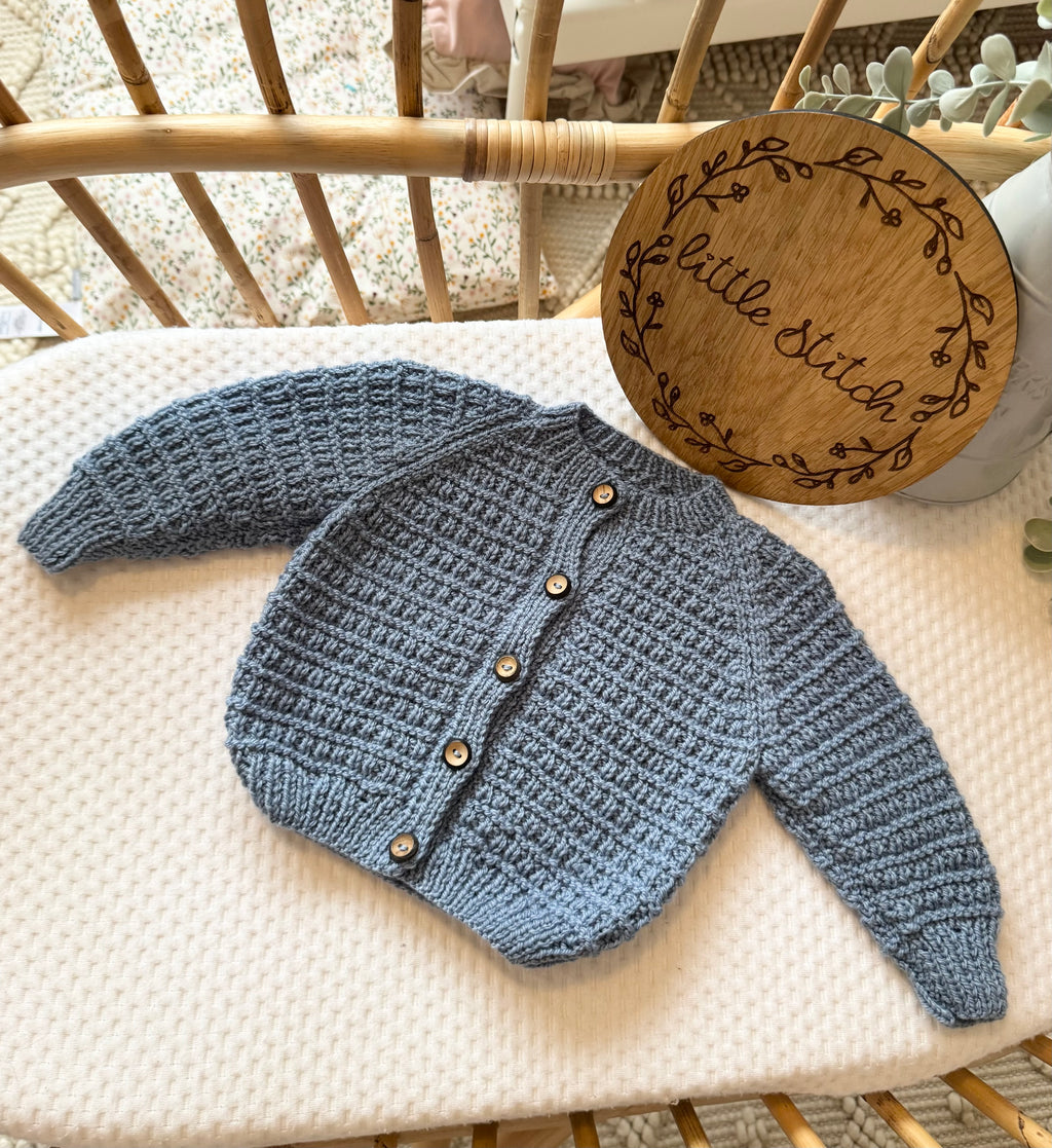 Petrol blue 3-6m handknitted cardigan