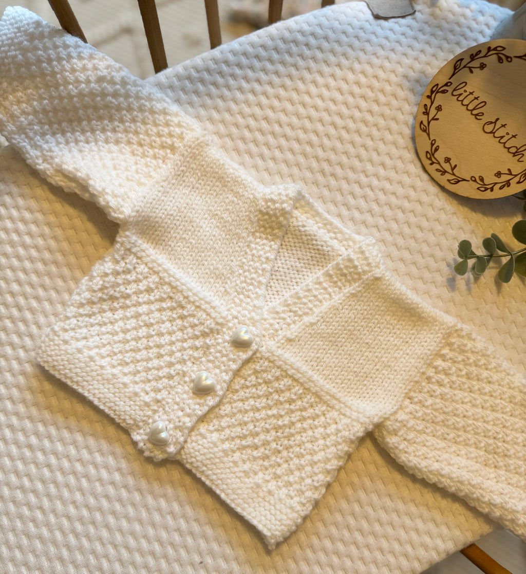 0-3m white handknitted cardigan