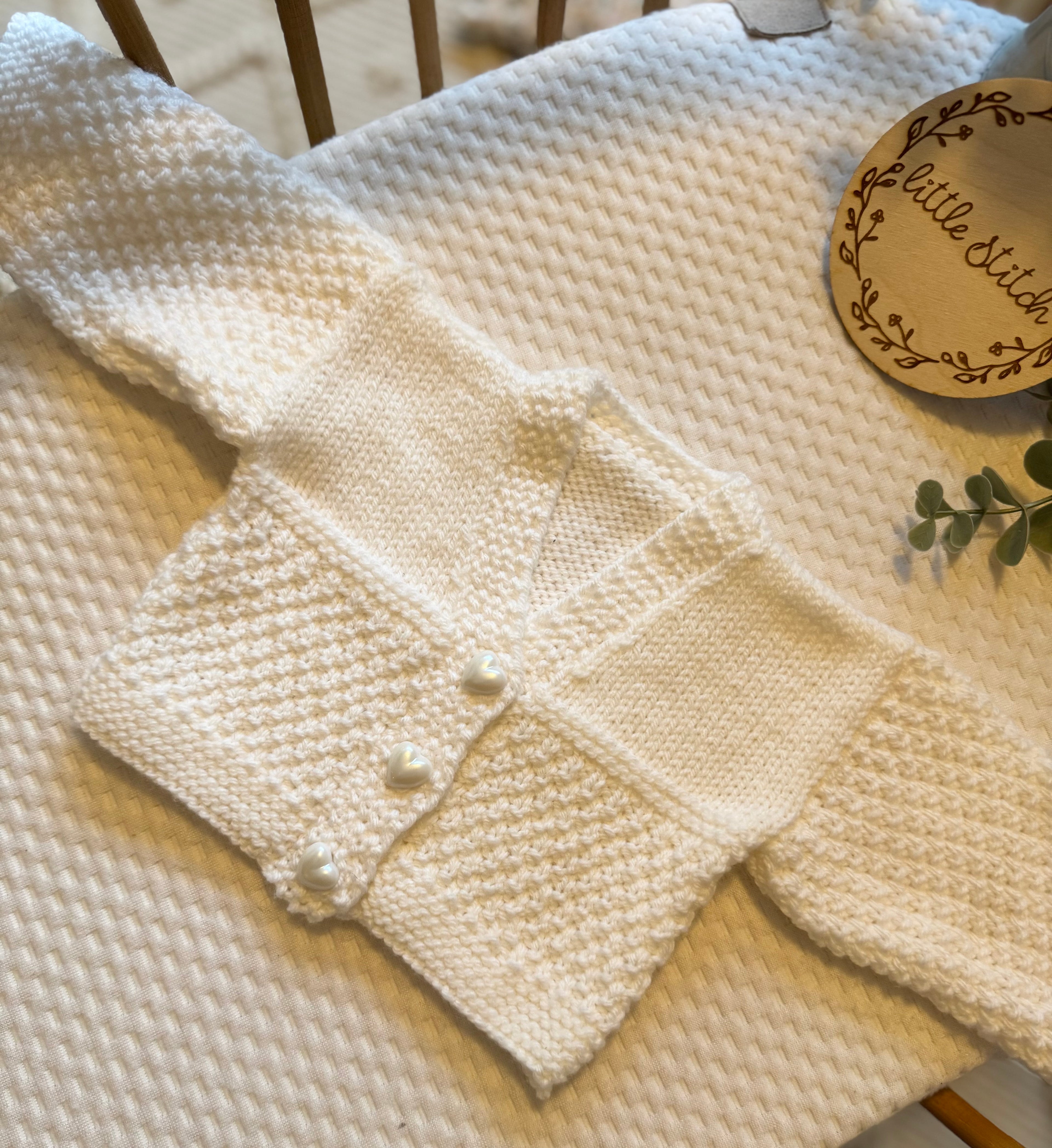 0-3m white handknitted cardigan