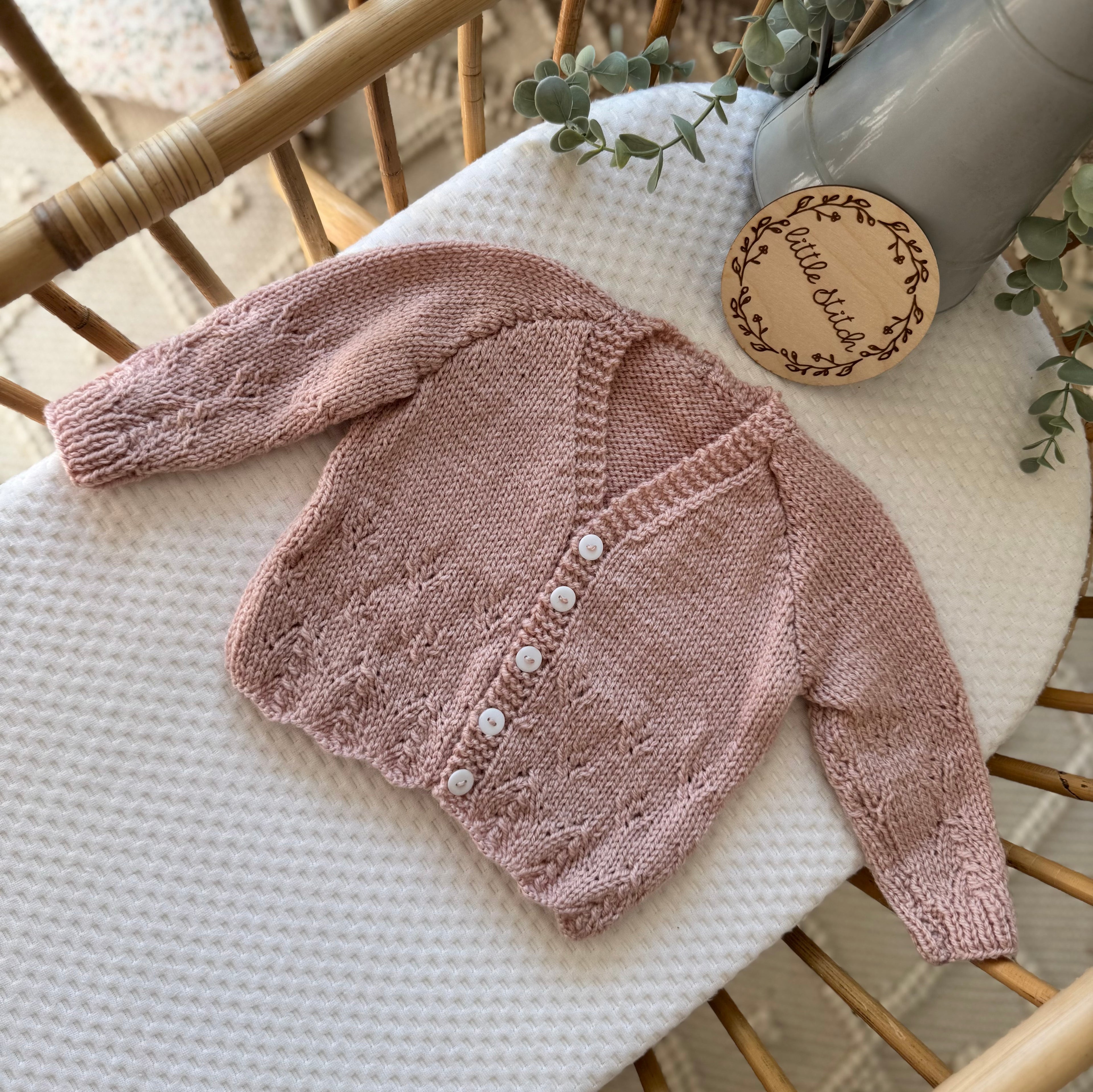 Dusky pink 3-6m handknitted cardigan